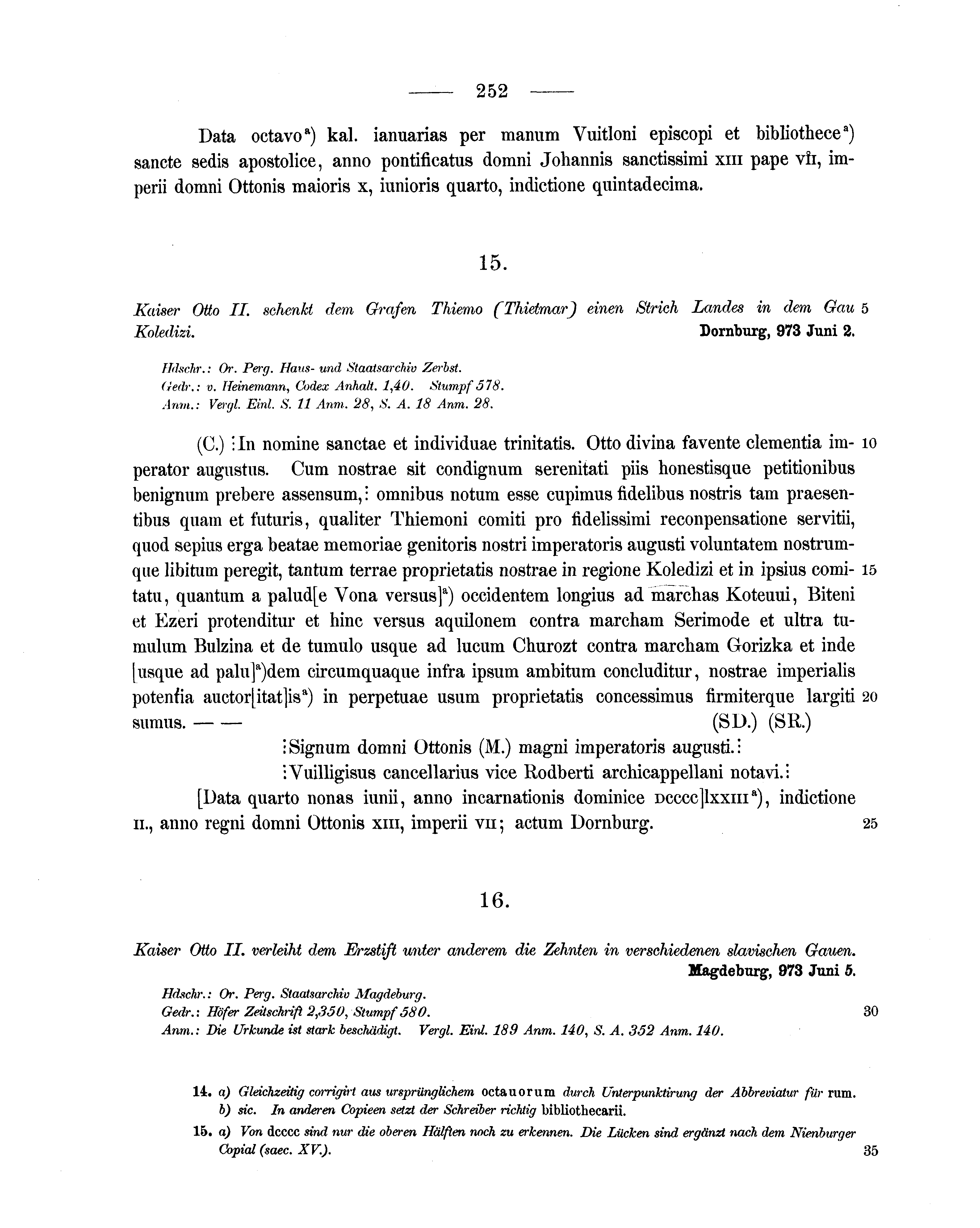 Historische Urkunde Seite 252 aus Band cds1a1