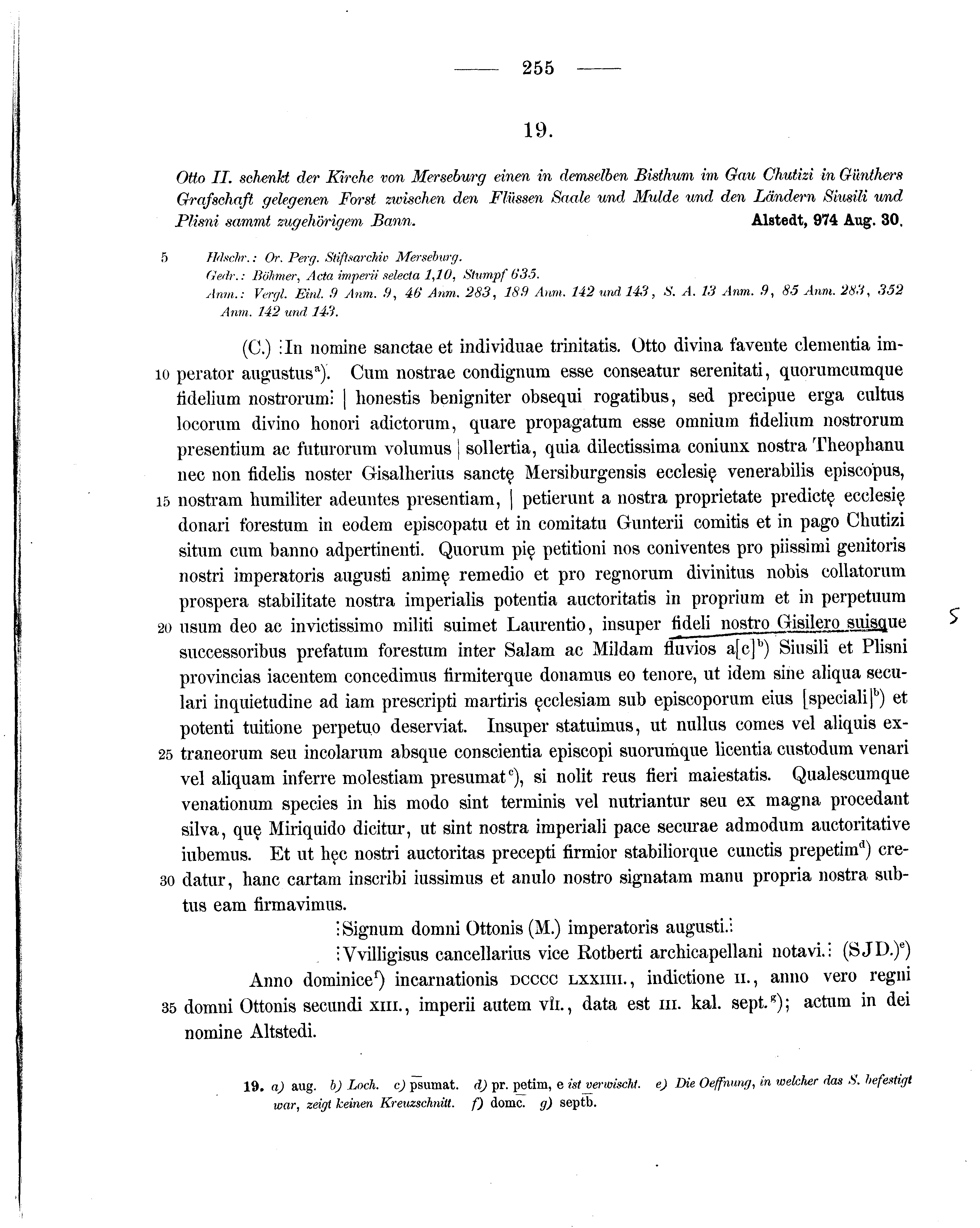 Historische Urkunde Seite 255 aus Band cds1a1