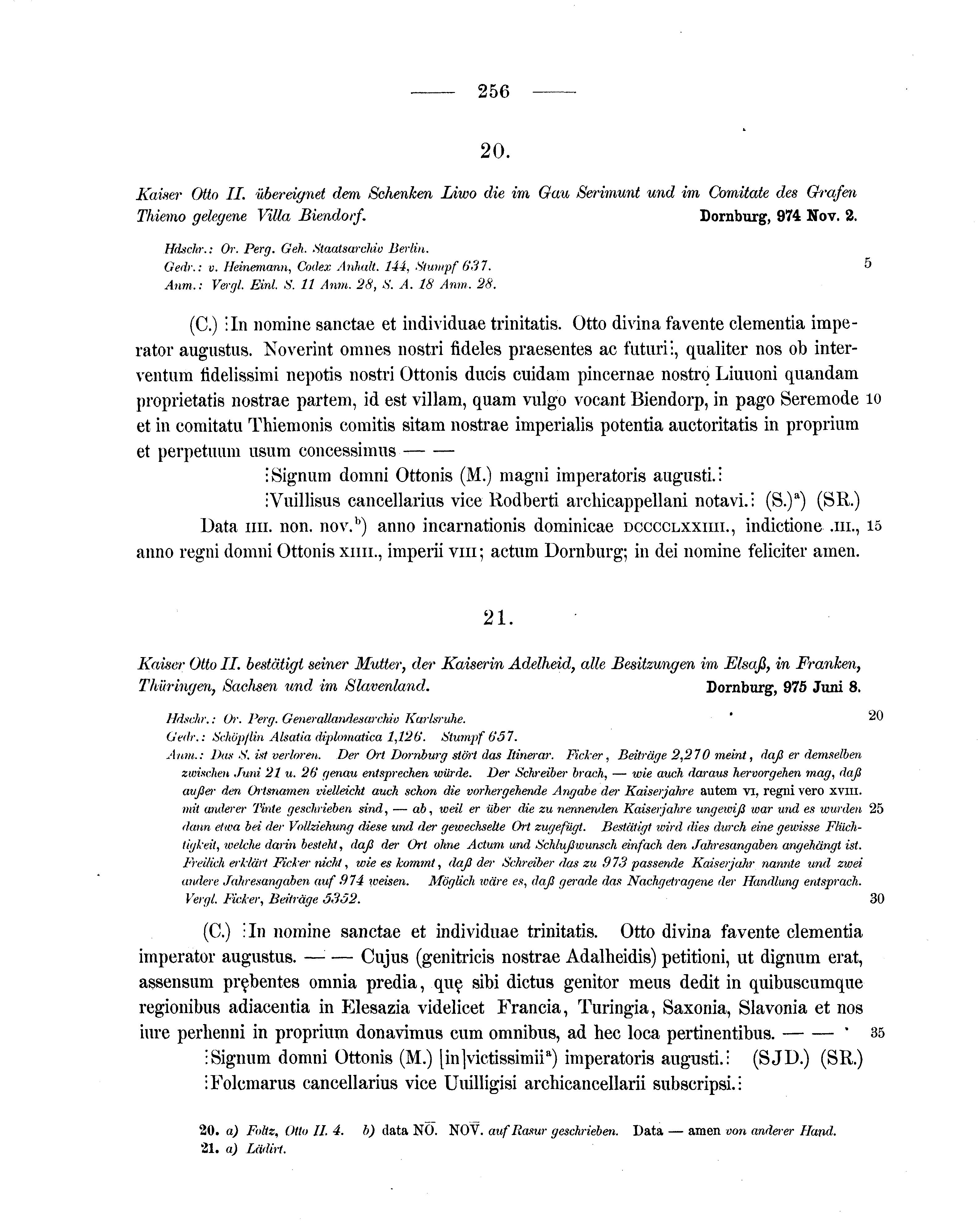 Historische Urkunde Seite 256 aus Band cds1a1