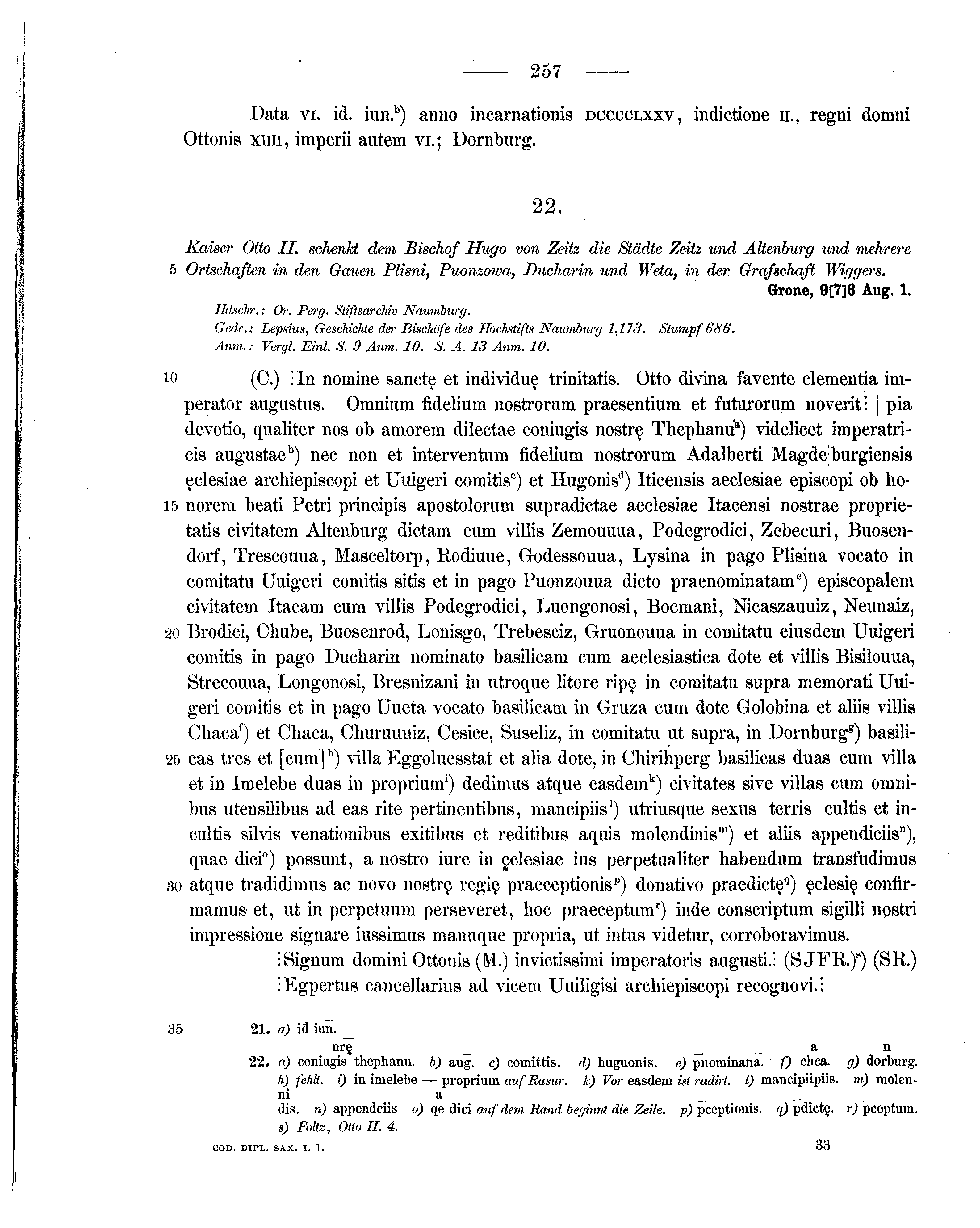 Historische Urkunde Seite 257 aus Band cds1a1