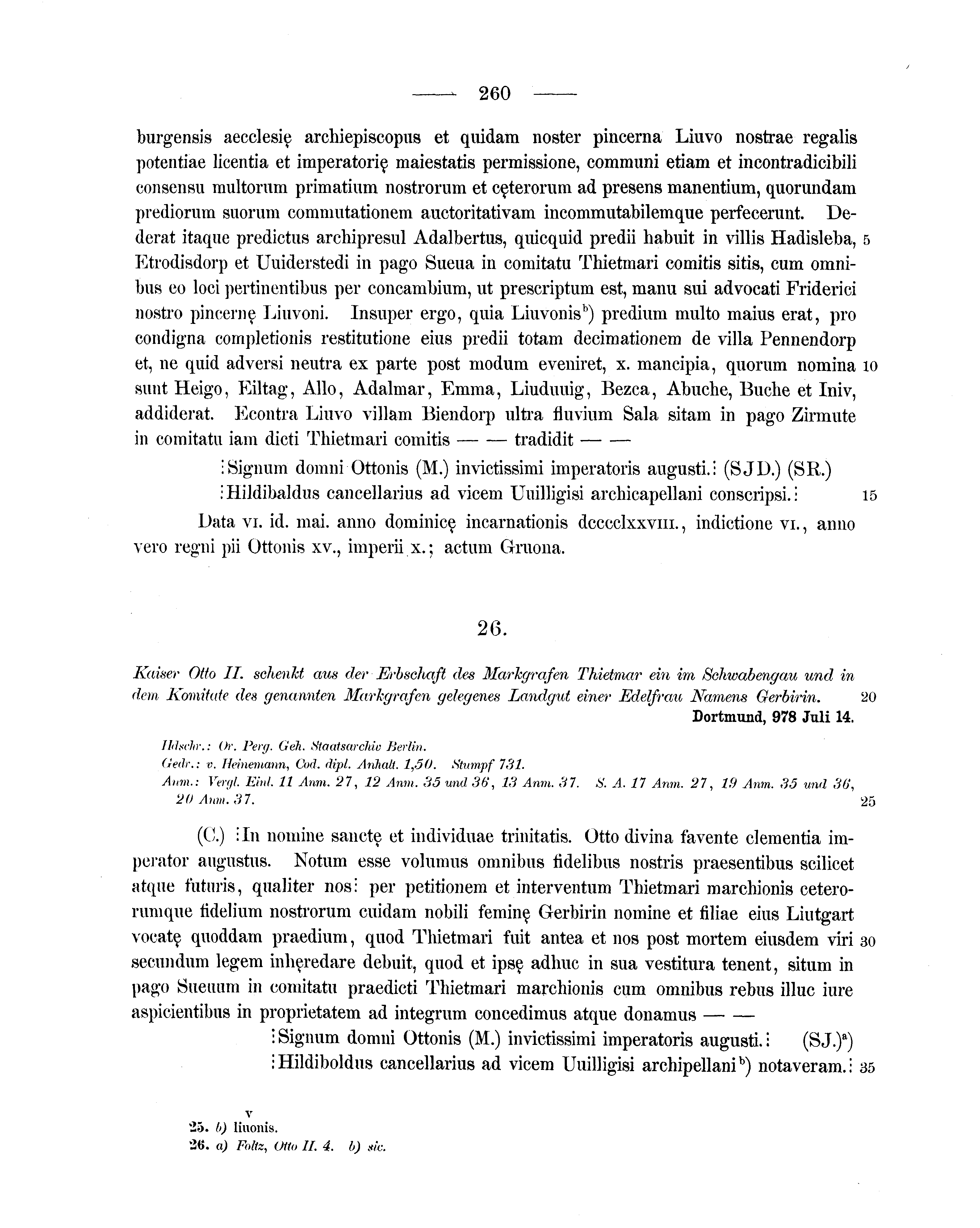 Historische Urkunde Seite 260 aus Band cds1a1