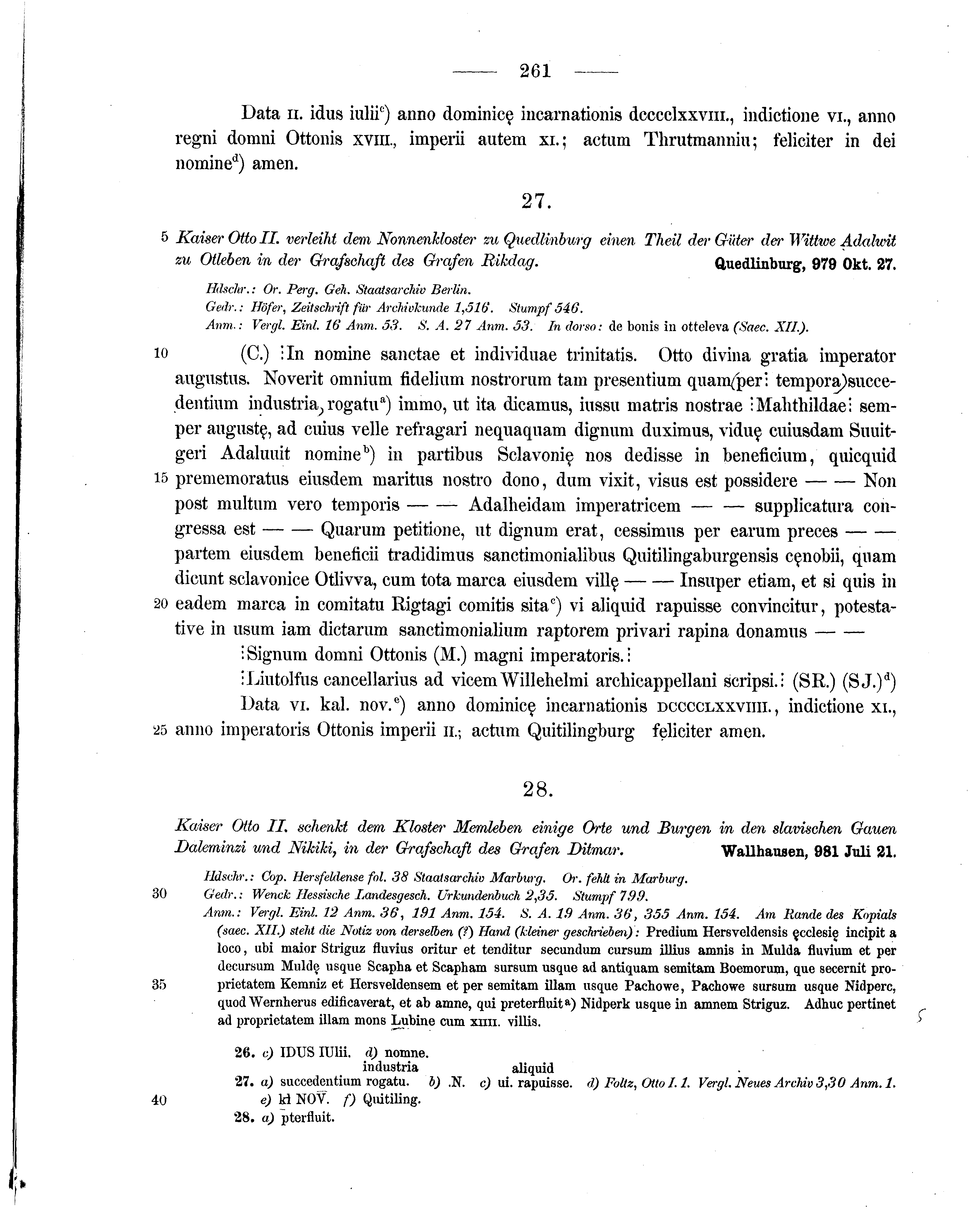 Historische Urkunde Seite 261 aus Band cds1a1