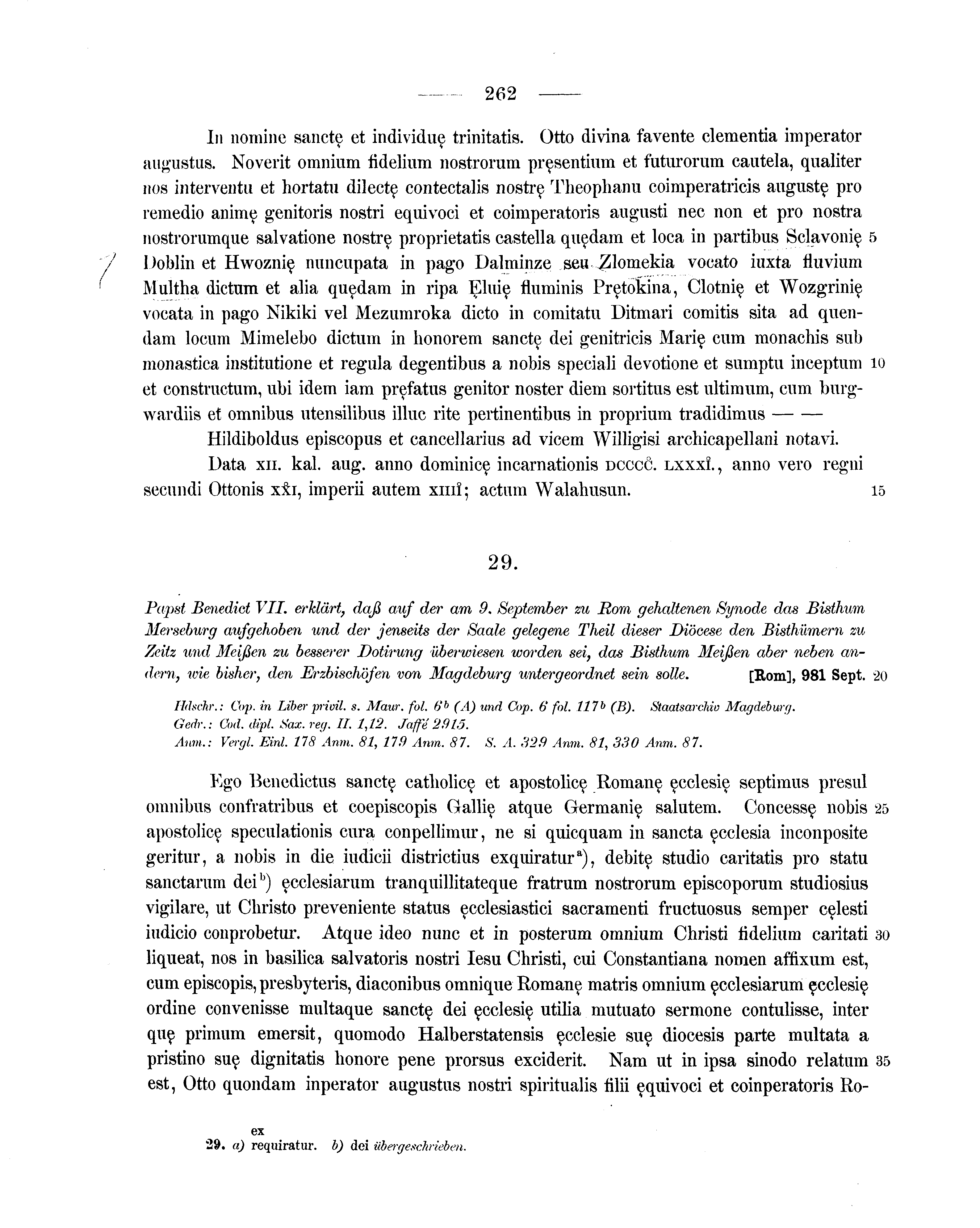 Historische Urkunde Seite 262 aus Band cds1a1