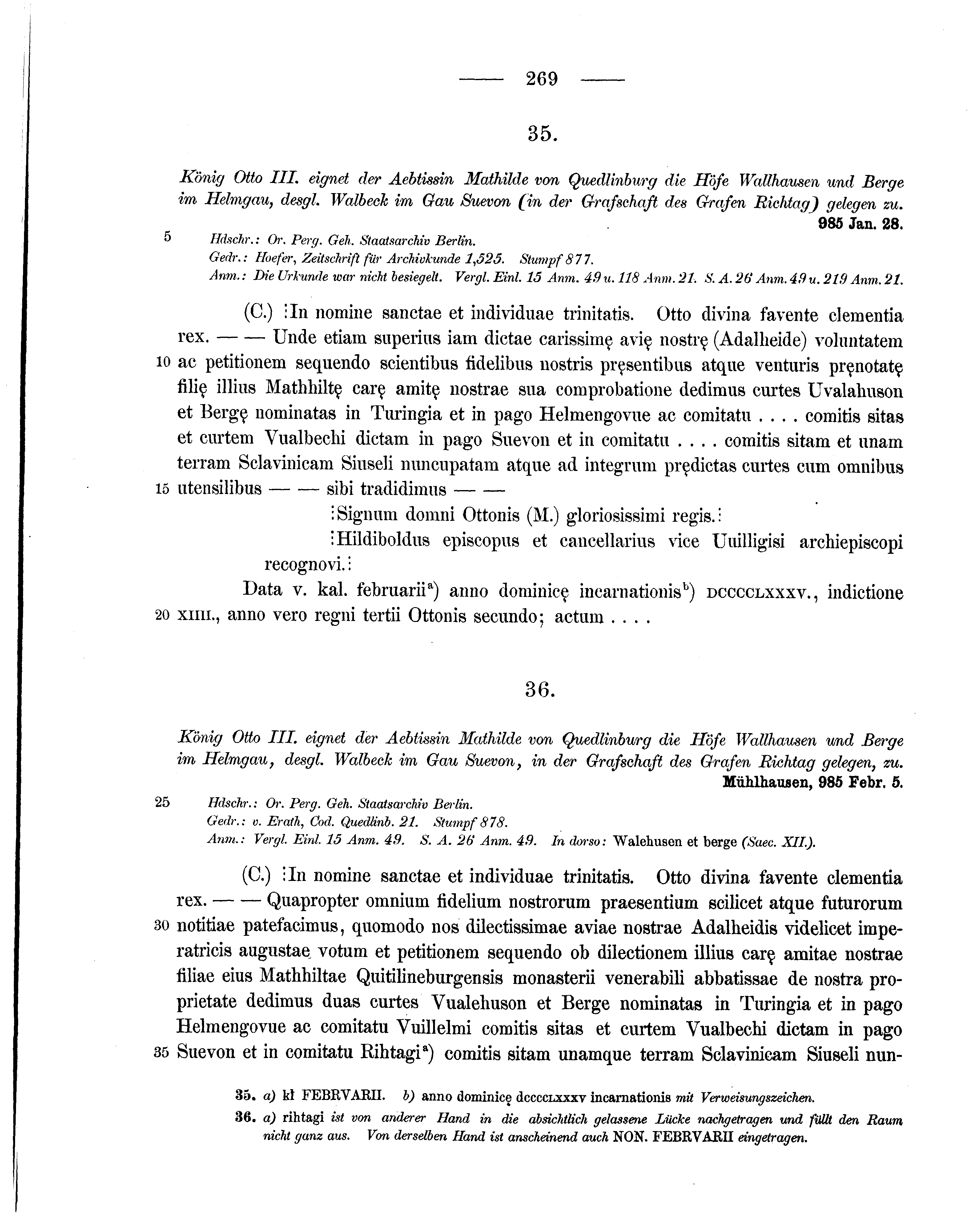 Historische Urkunde Seite 269 aus Band cds1a1