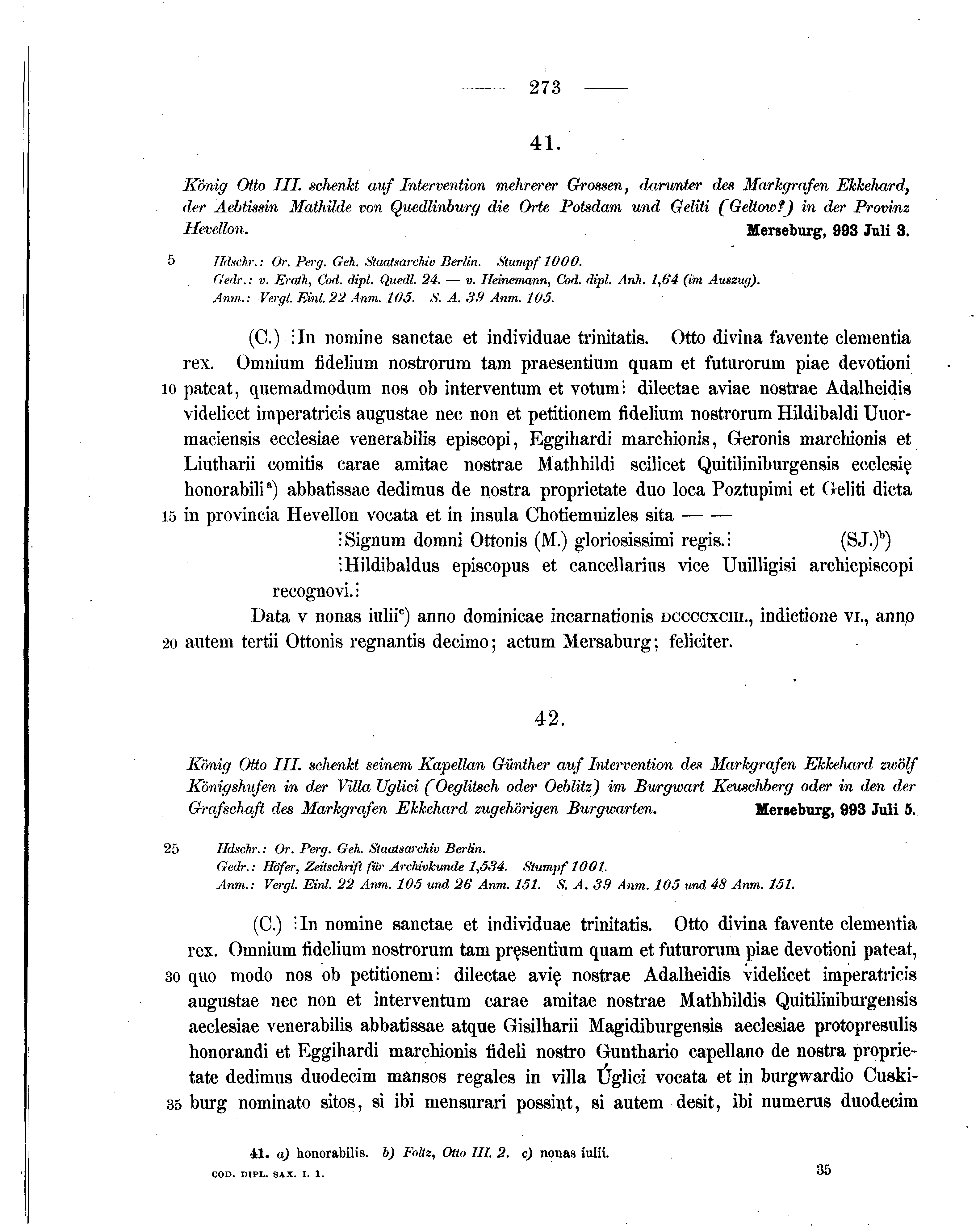 Historische Urkunde Seite 273 aus Band cds1a1