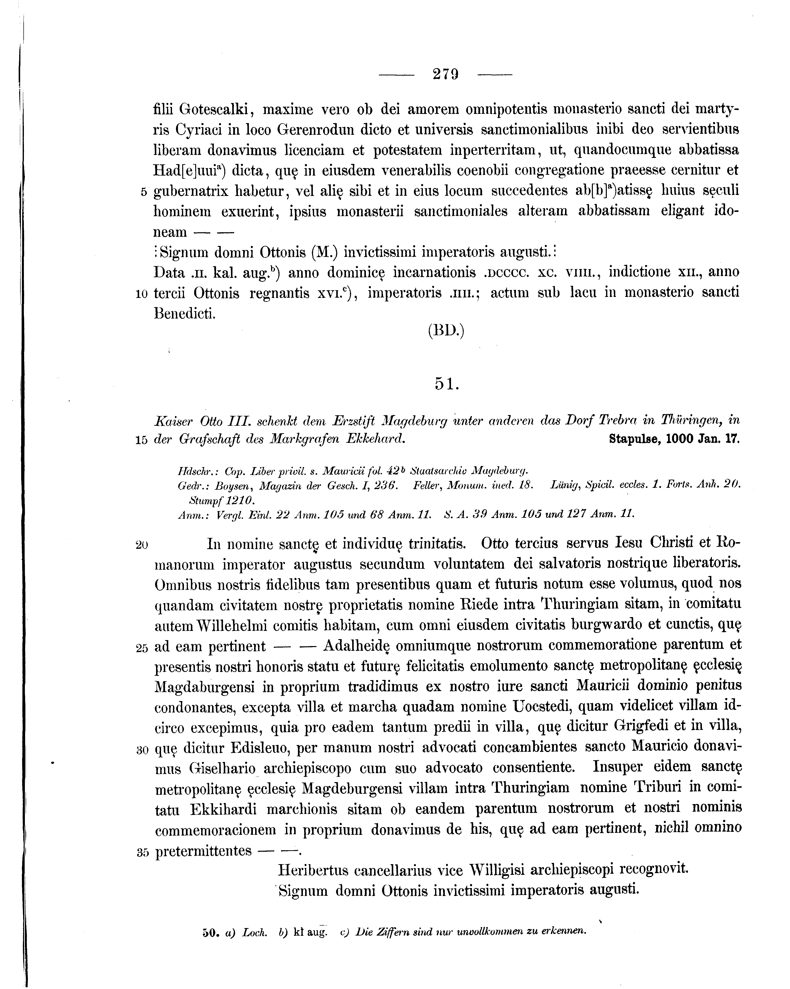 Historische Urkunde Seite 279 aus Band cds1a1