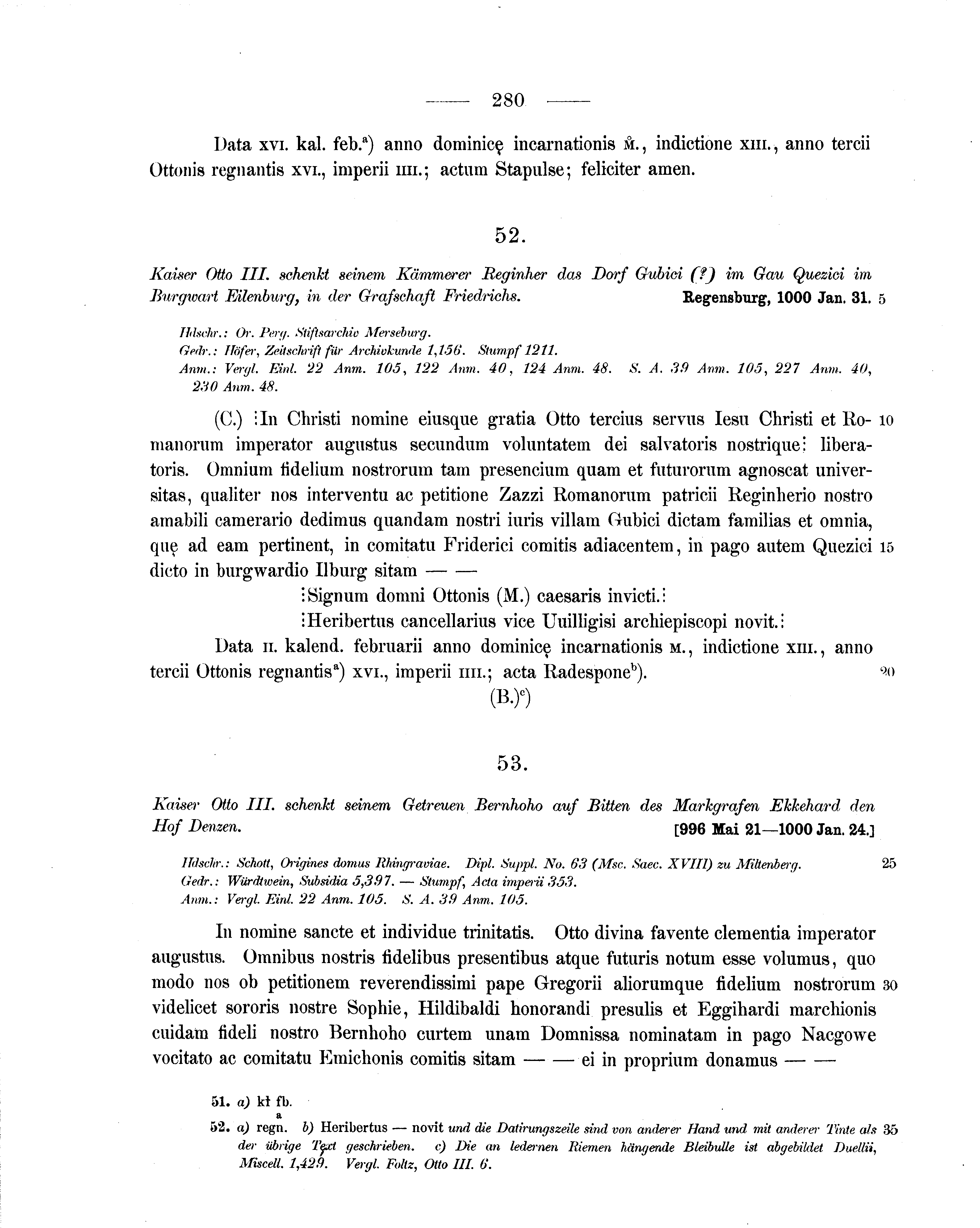 Historische Urkunde Seite 280 aus Band cds1a1