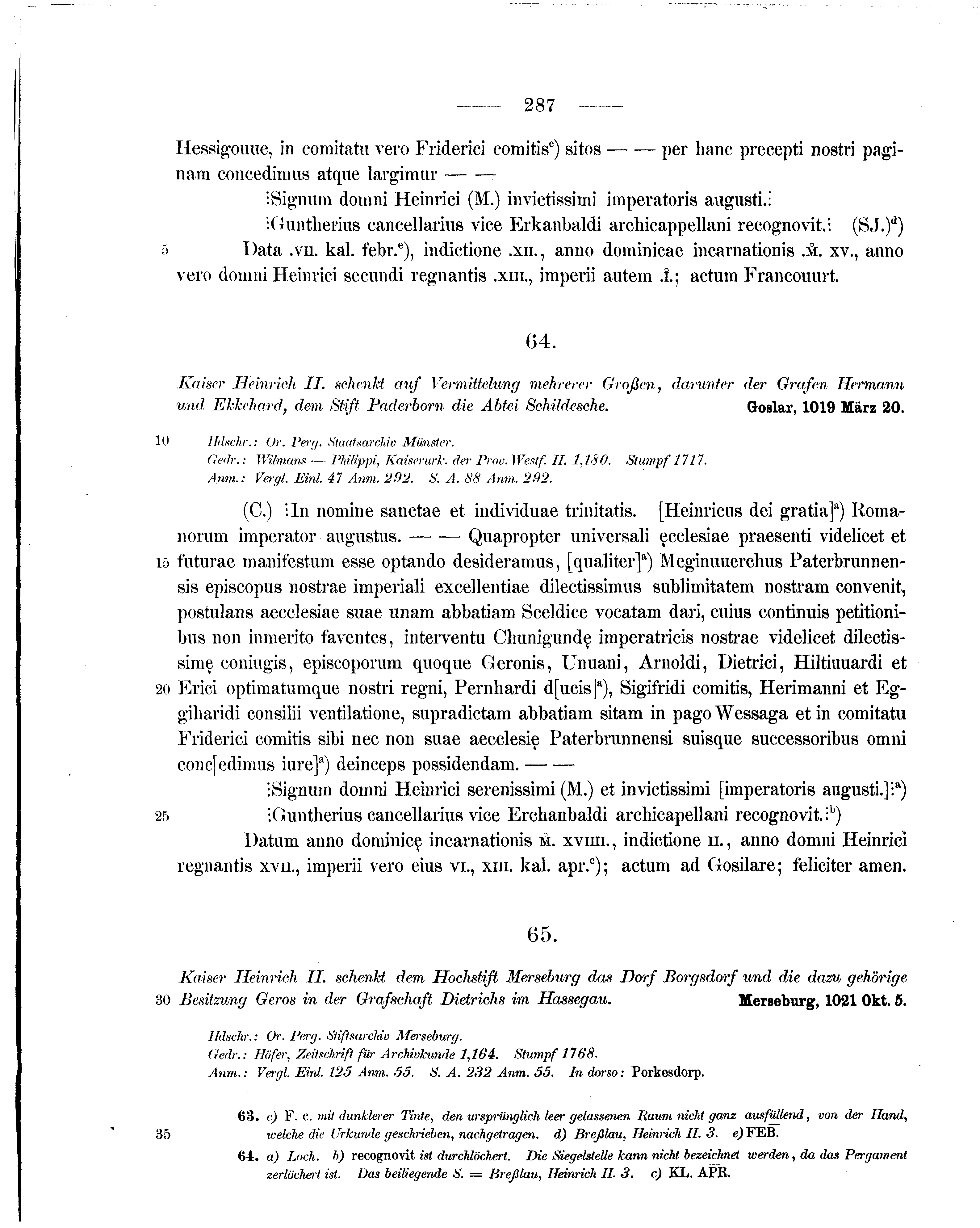 Historische Urkunde Seite 287 aus Band cds1a1