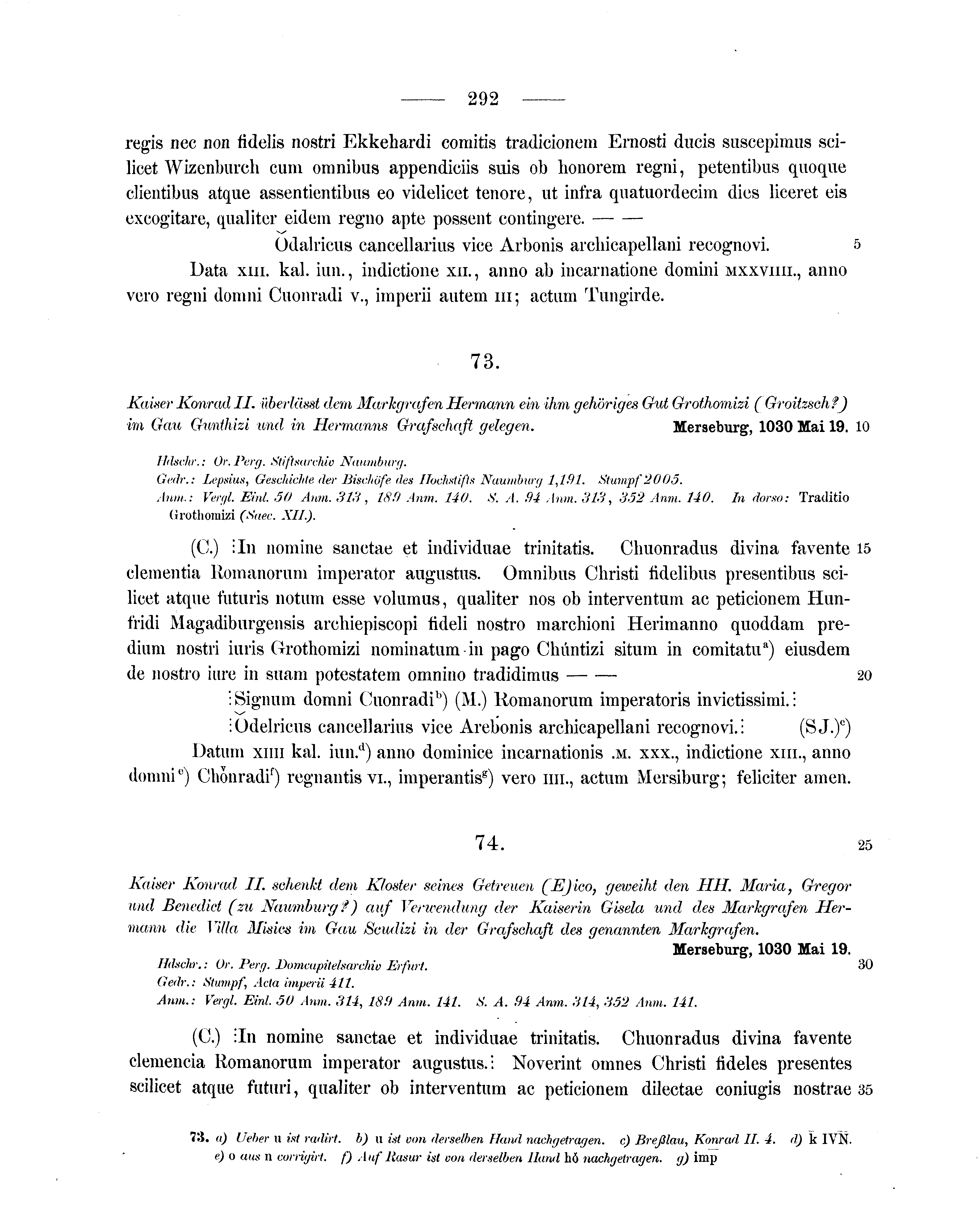 Historische Urkunde Seite 292 aus Band cds1a1