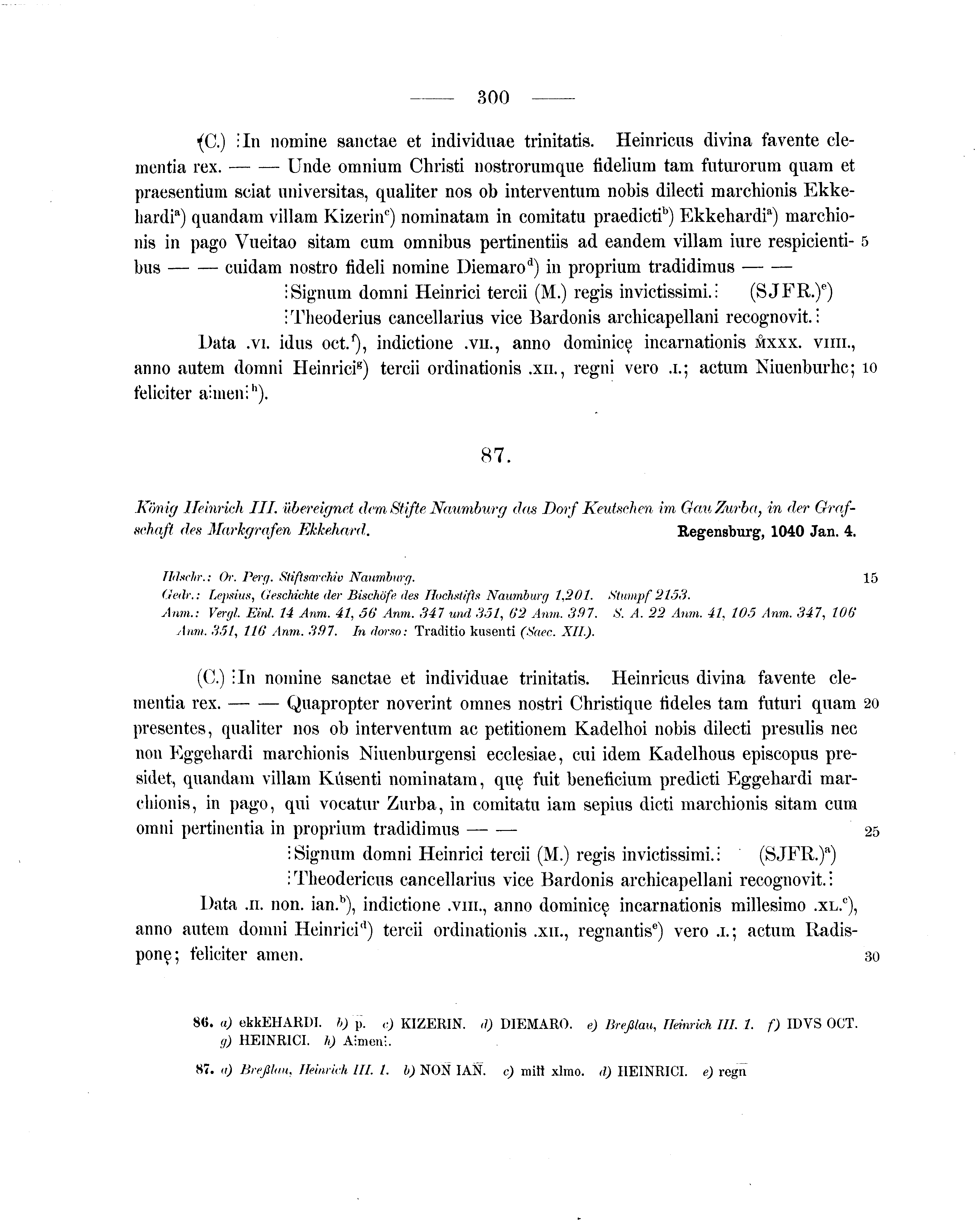Historische Urkunde Seite 300 aus Band cds1a1