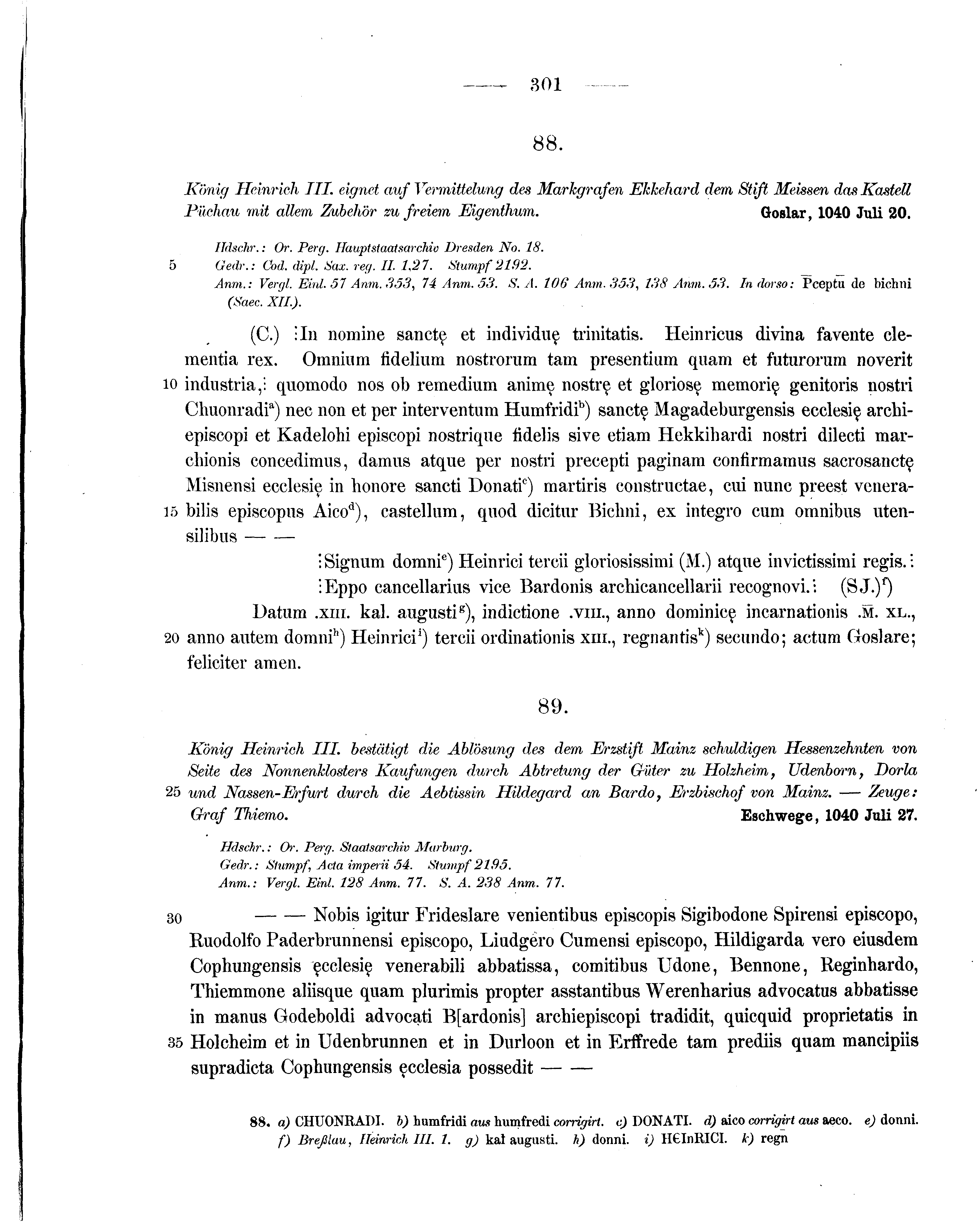 Historische Urkunde Seite 301 aus Band cds1a1