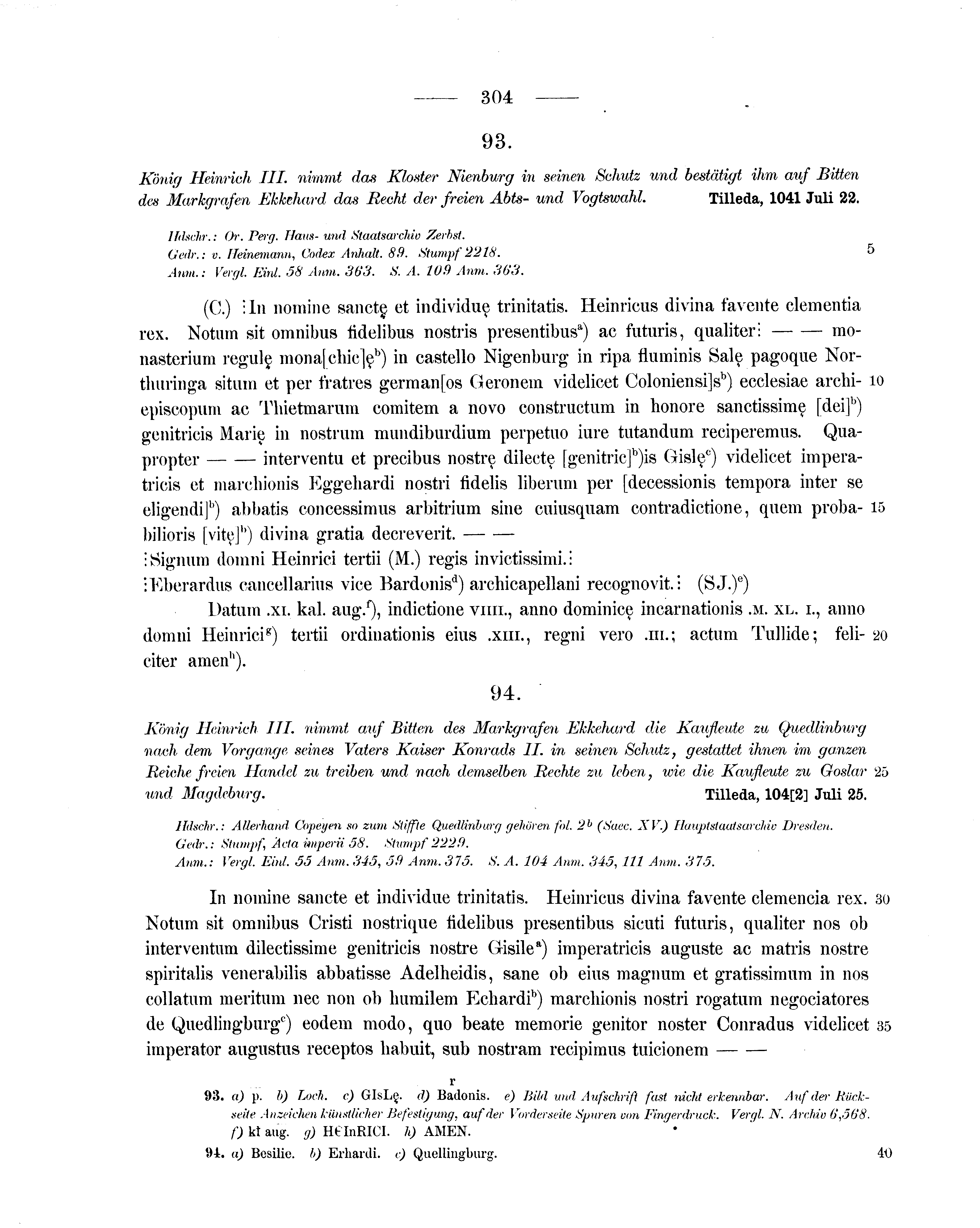 Historische Urkunde Seite 304 aus Band cds1a1