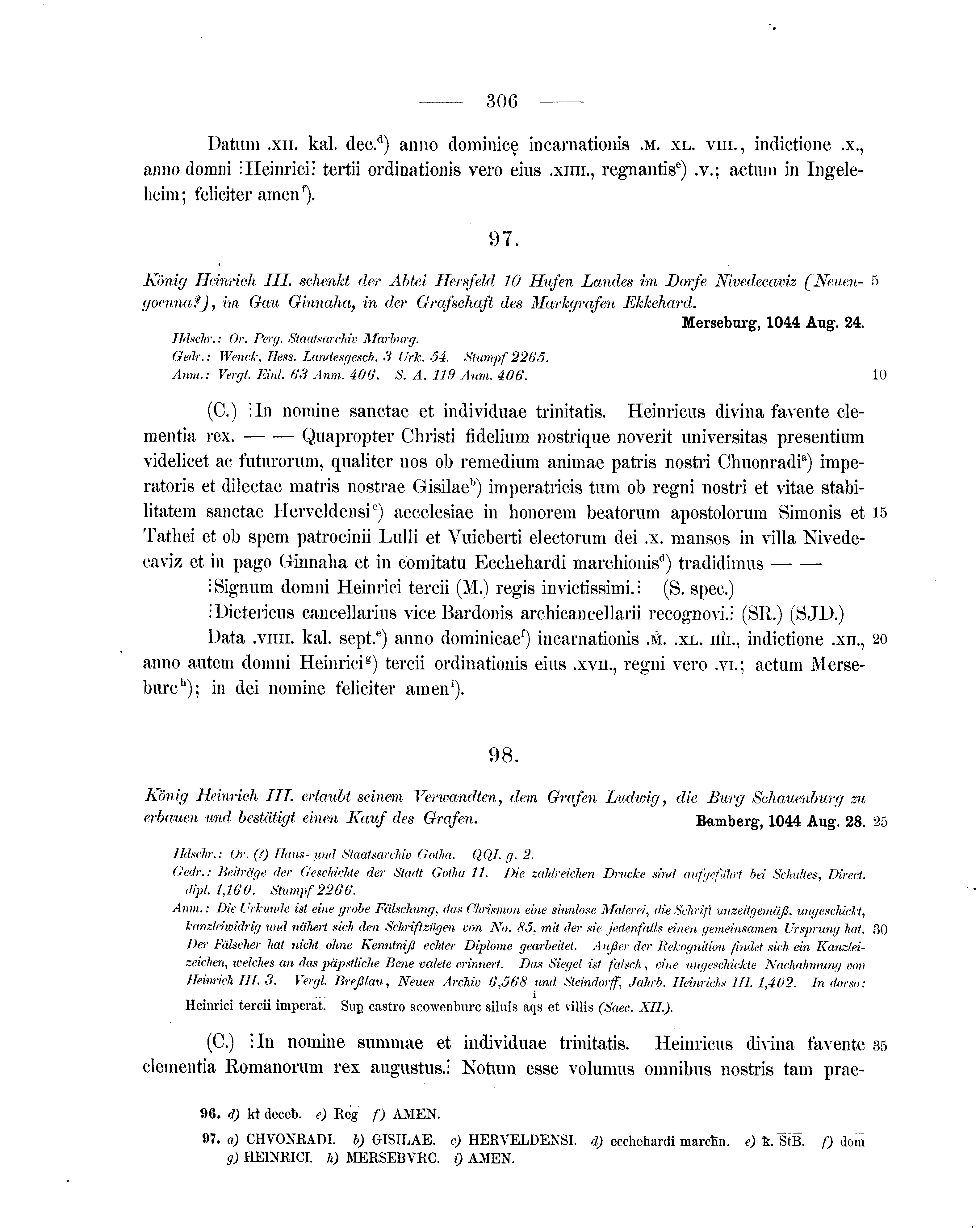 Historische Urkunde Seite 306 aus Band cds1a1