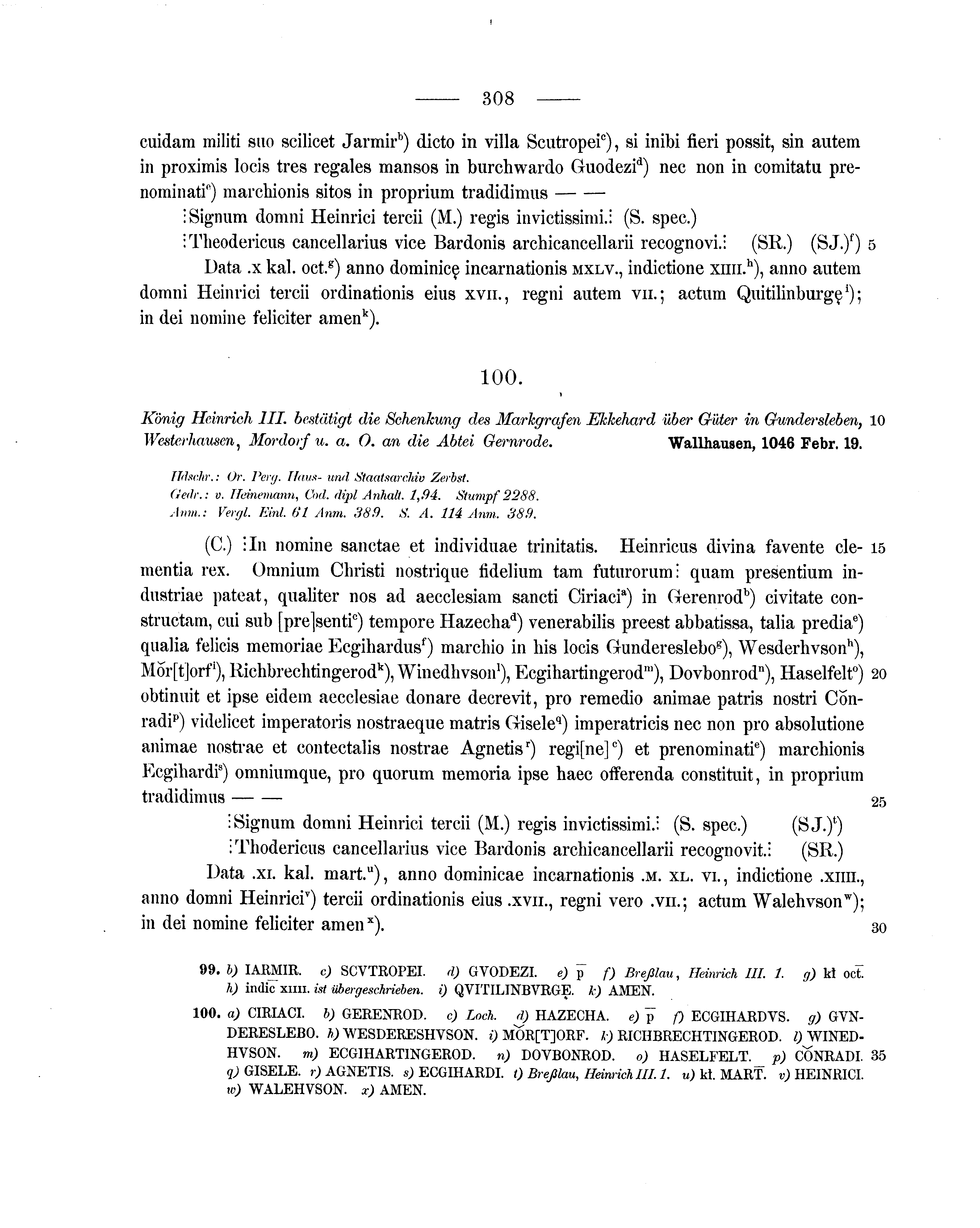 Historische Urkunde Seite 308 aus Band cds1a1