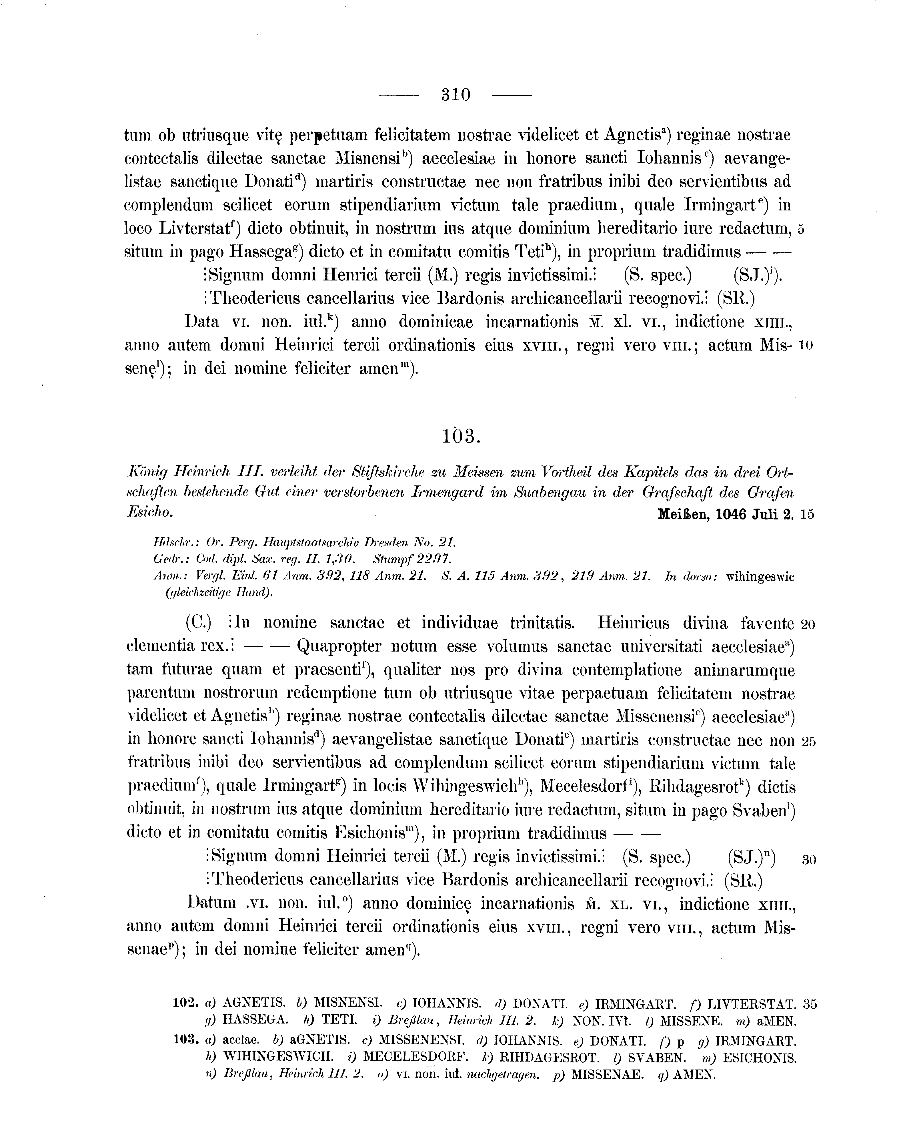 Historische Urkunde Seite 310 aus Band cds1a1