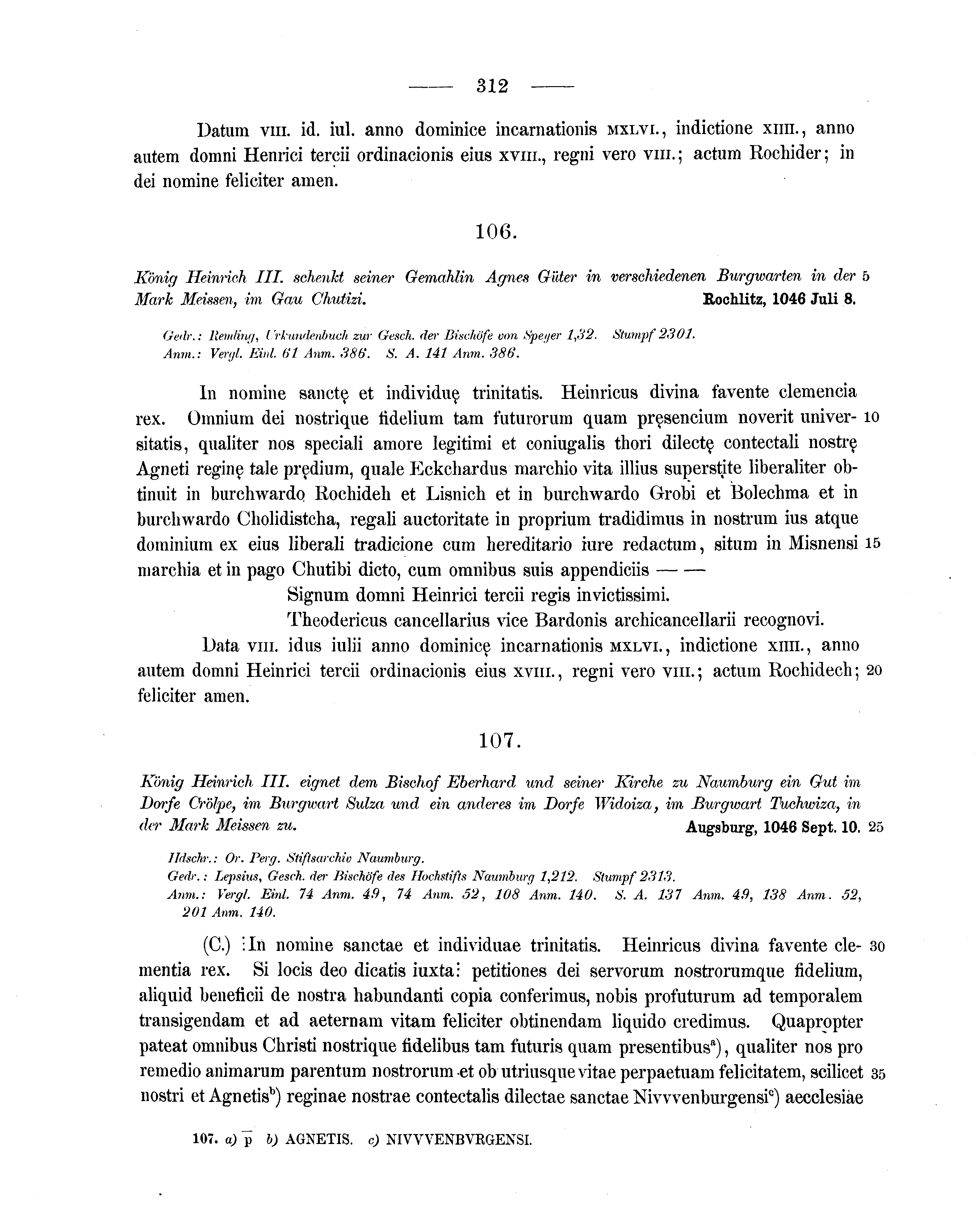 Historische Urkunde Seite 312 aus Band cds1a1