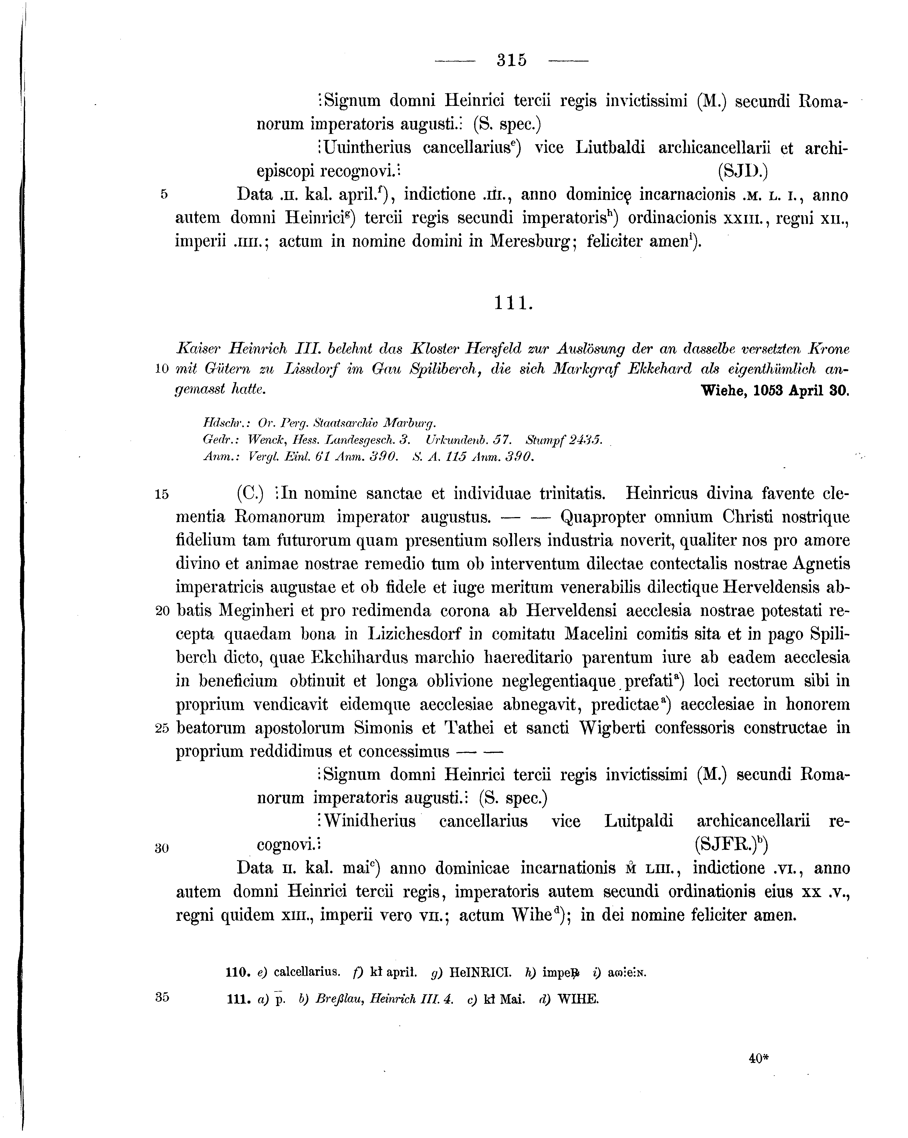 Historische Urkunde Seite 315 aus Band cds1a1