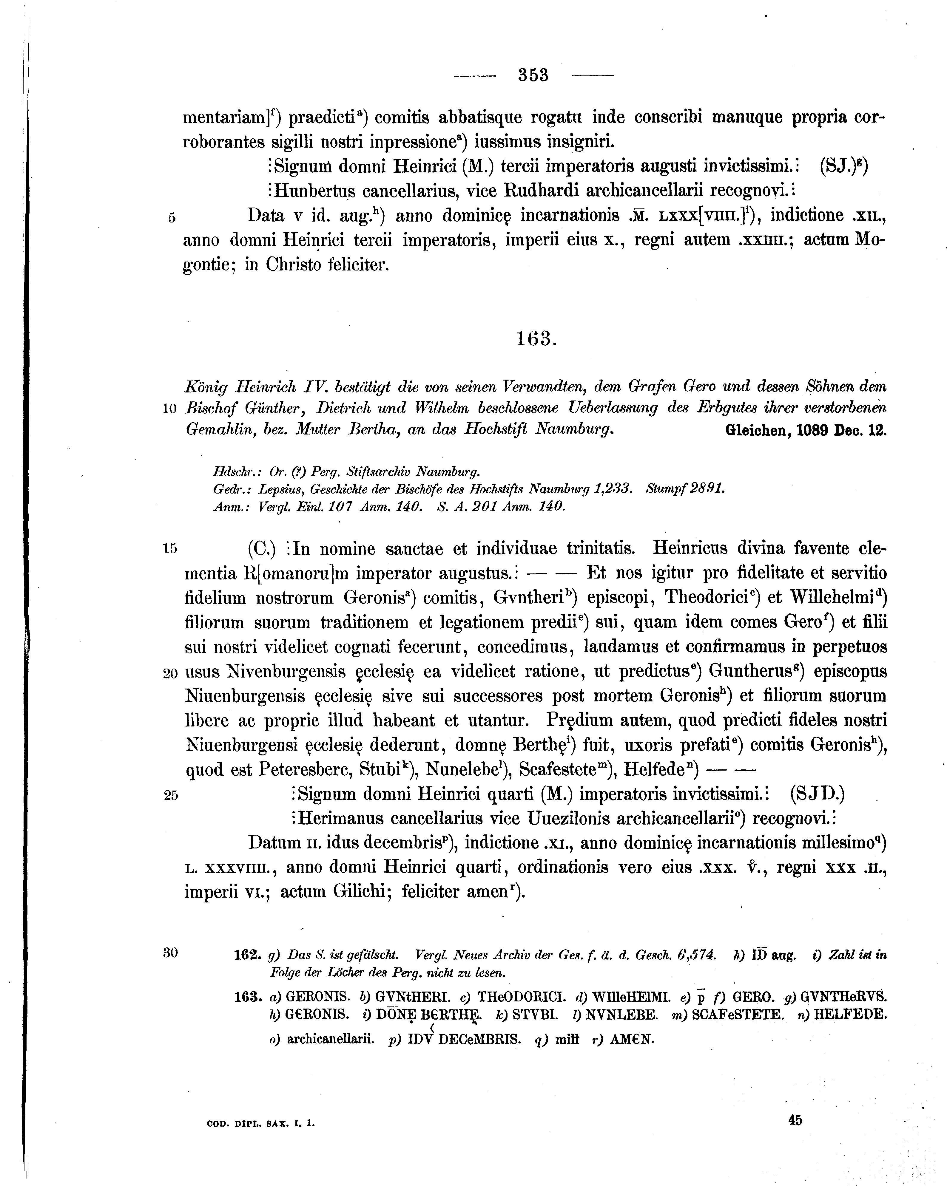 Historische Urkunde Seite 353 aus Band cds1a1