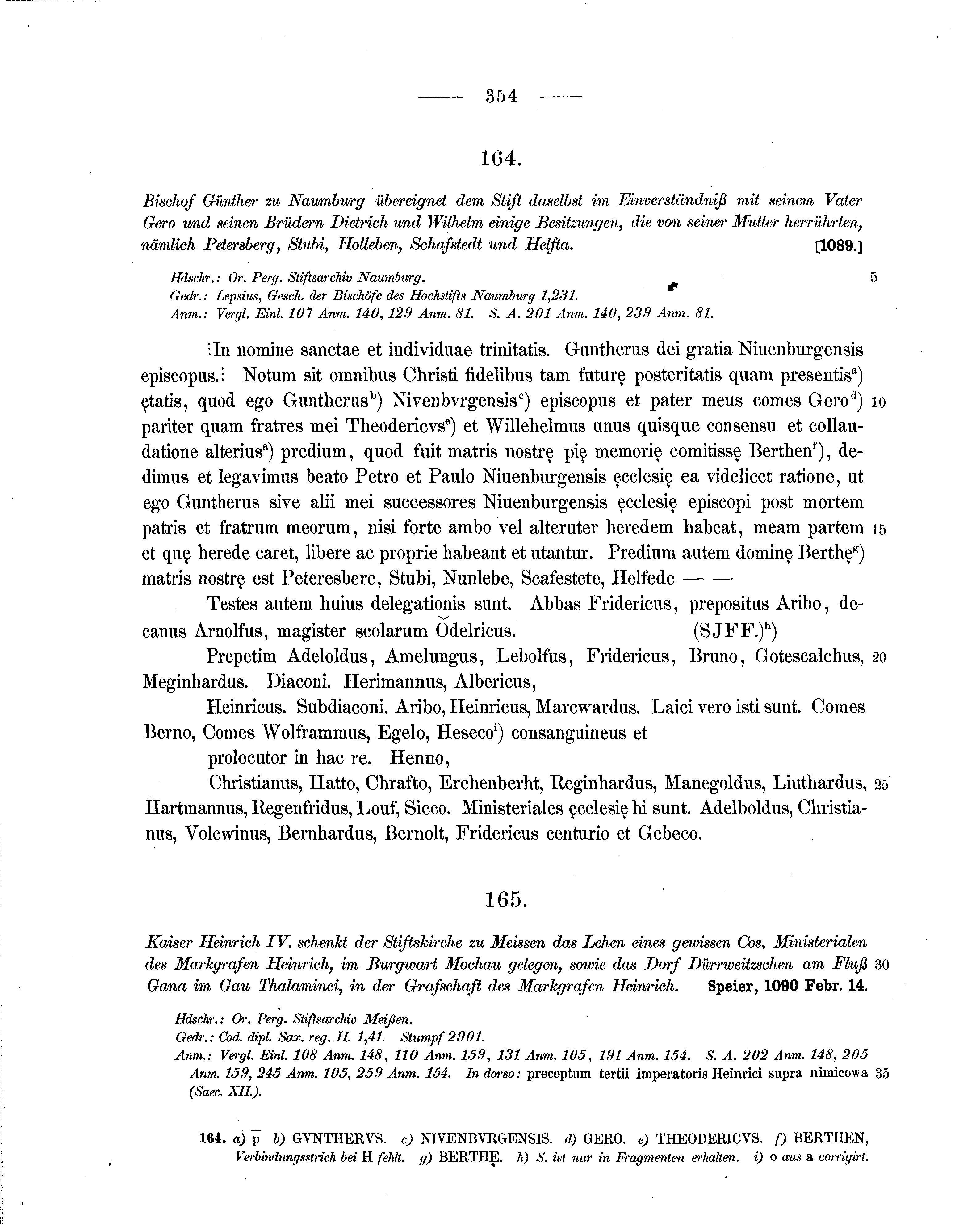 Historische Urkunde Seite 354 aus Band cds1a1