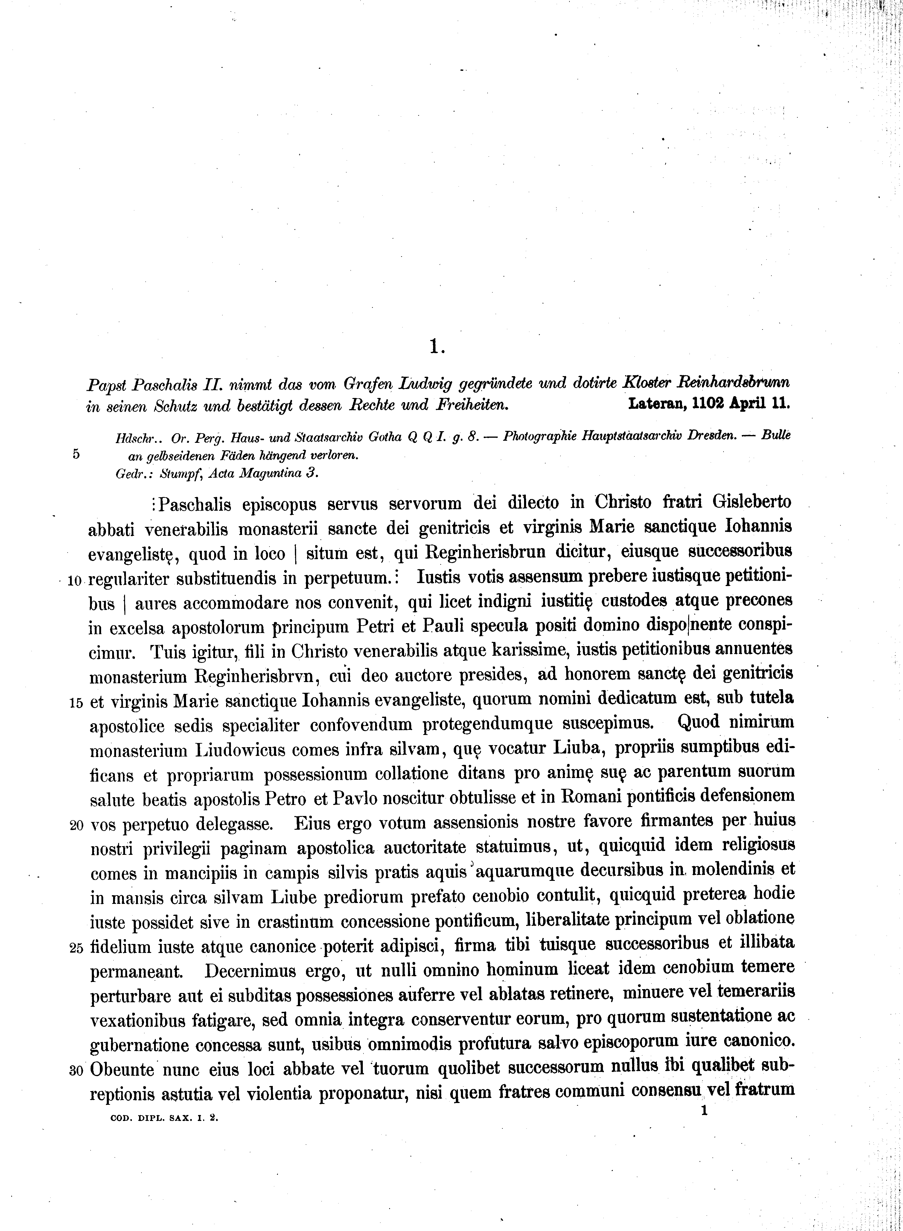 Historische Urkunde Seite 1 aus Band cds1a2