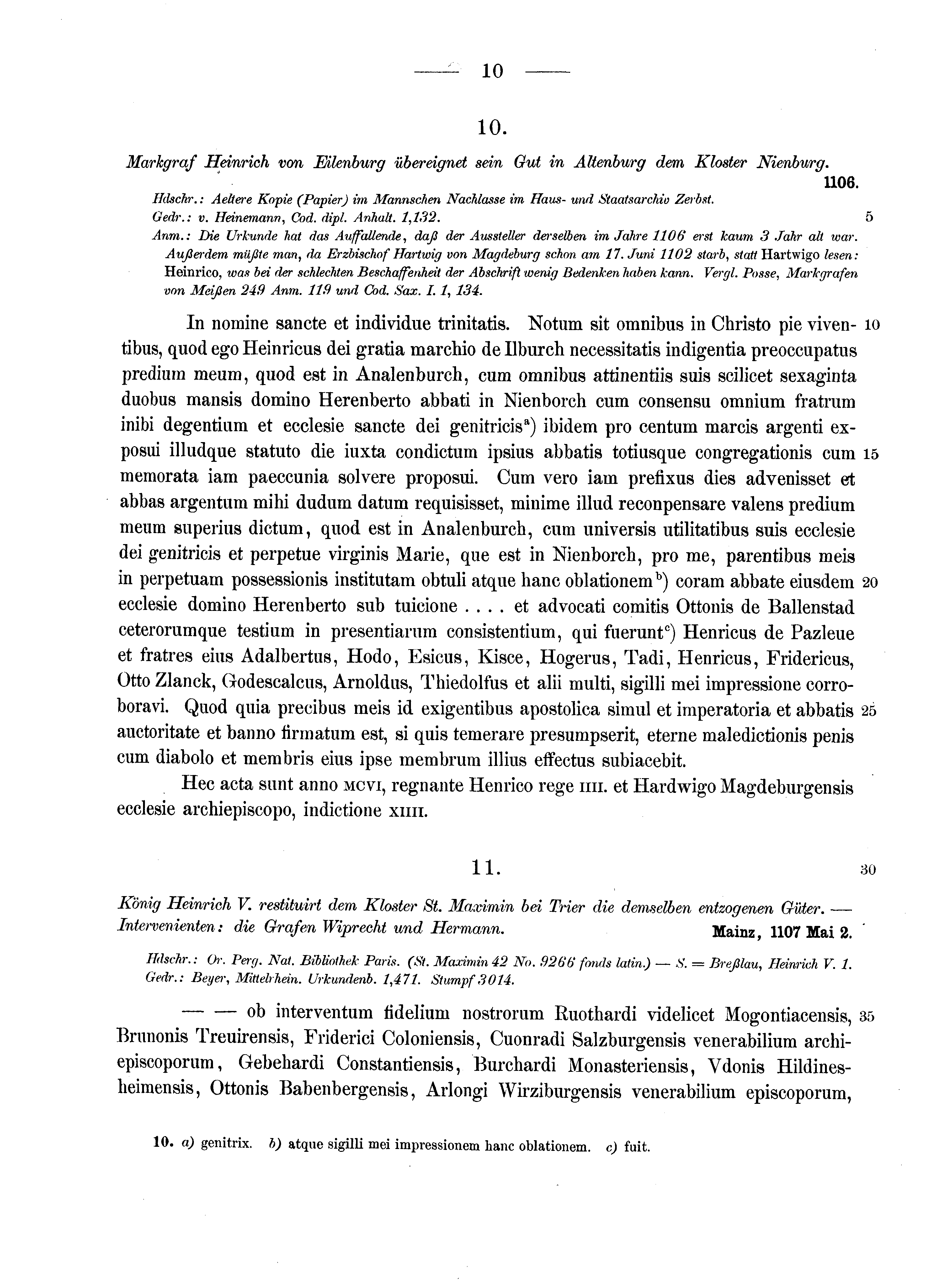 Historische Urkunde Seite 10 aus Band cds1a2