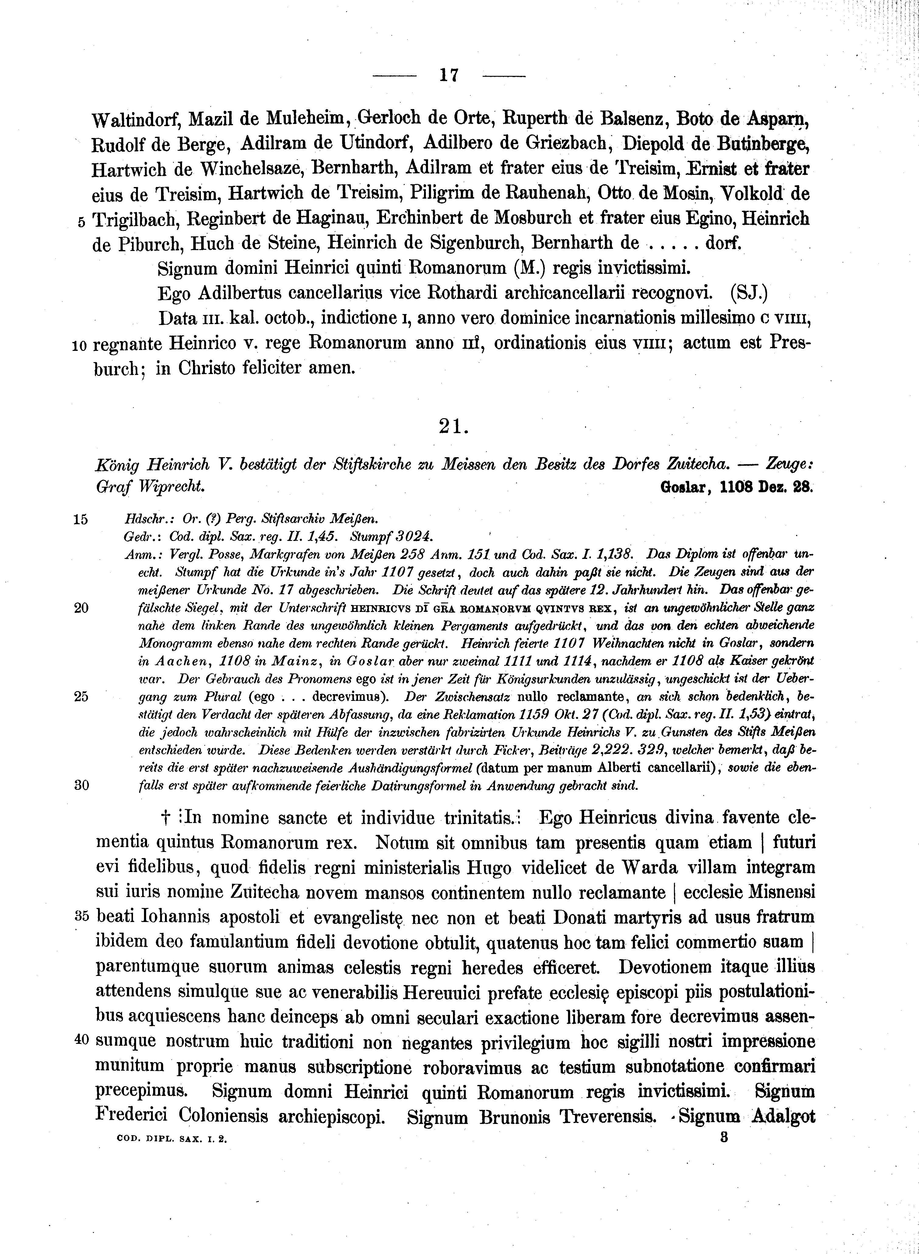 Historische Urkunde Seite 17 aus Band cds1a2