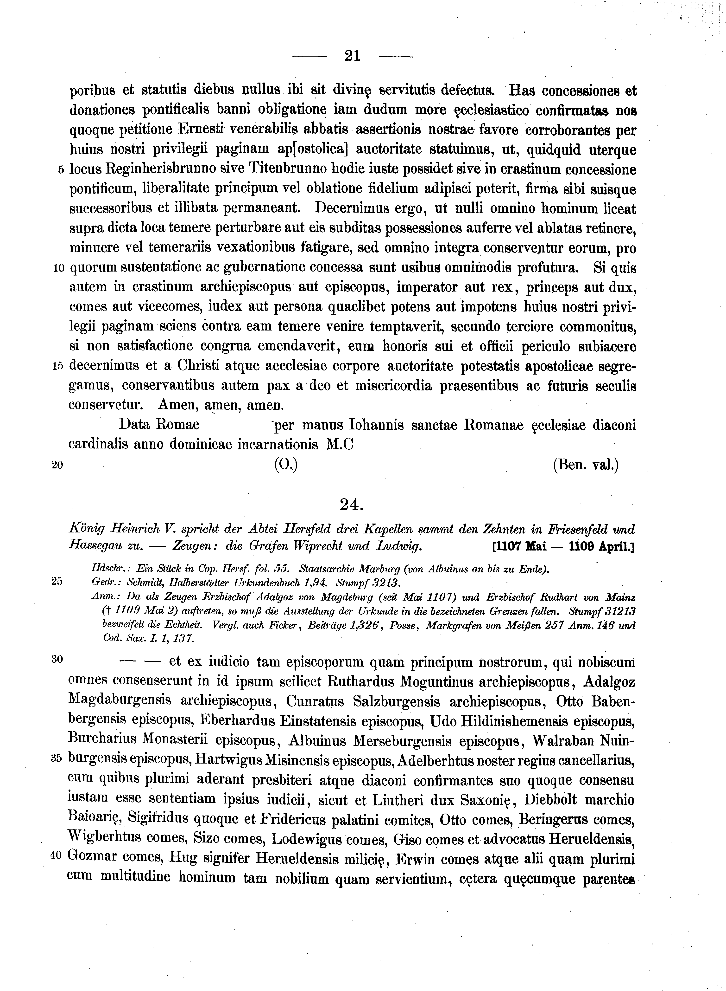 Historische Urkunde Seite 21 aus Band cds1a2
