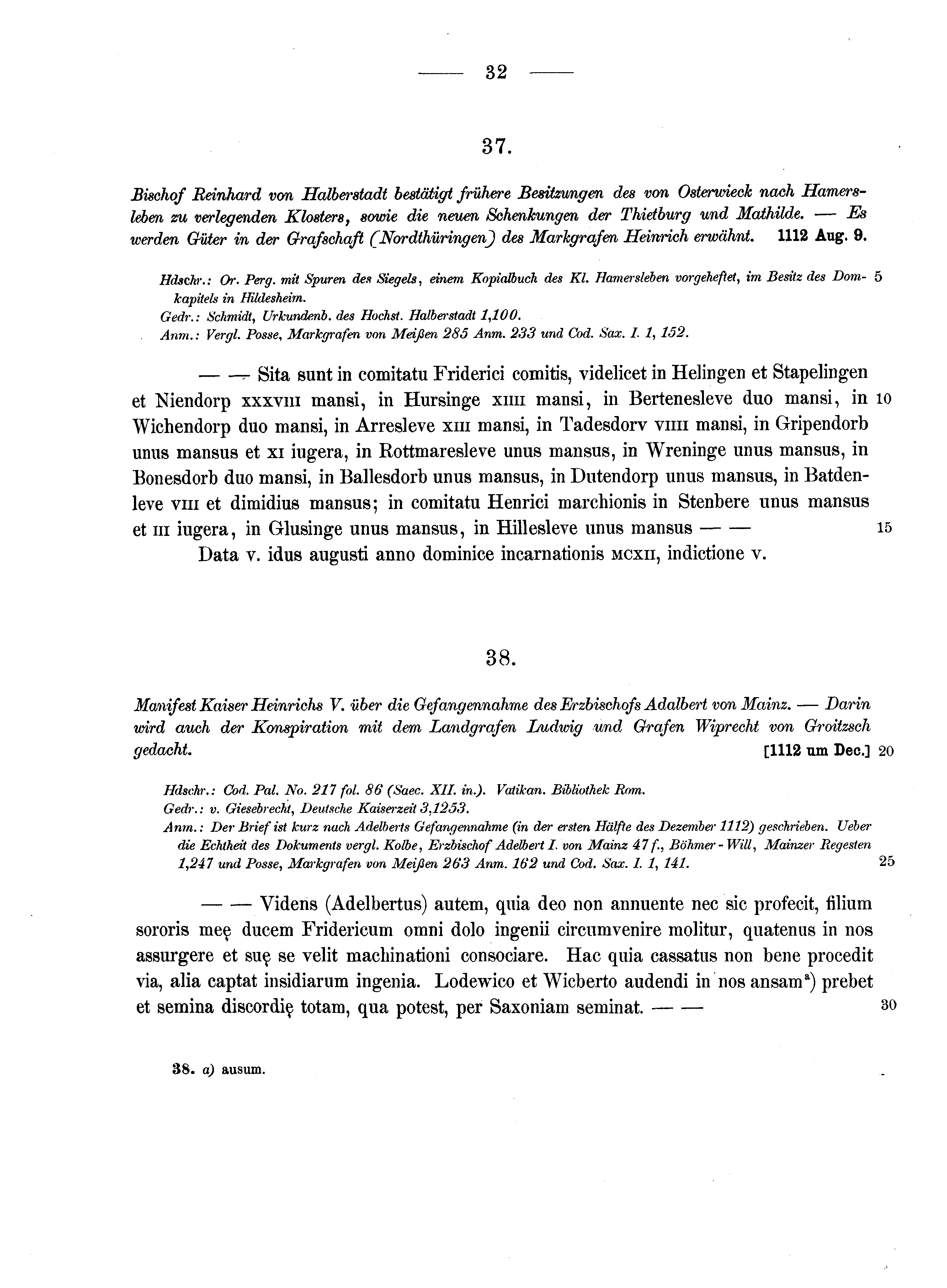 Historische Urkunde Seite 32 aus Band cds1a2