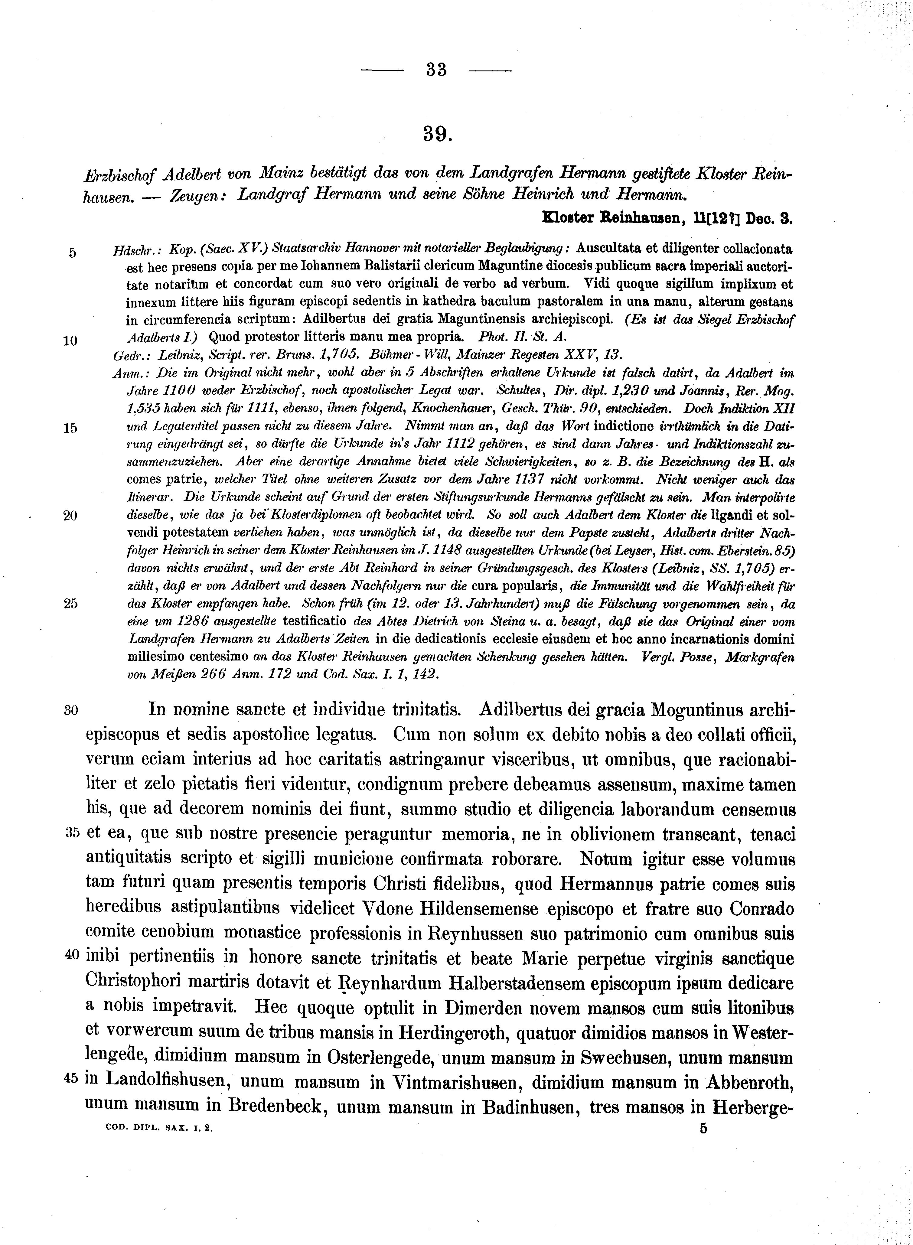Historische Urkunde Seite 33 aus Band cds1a2