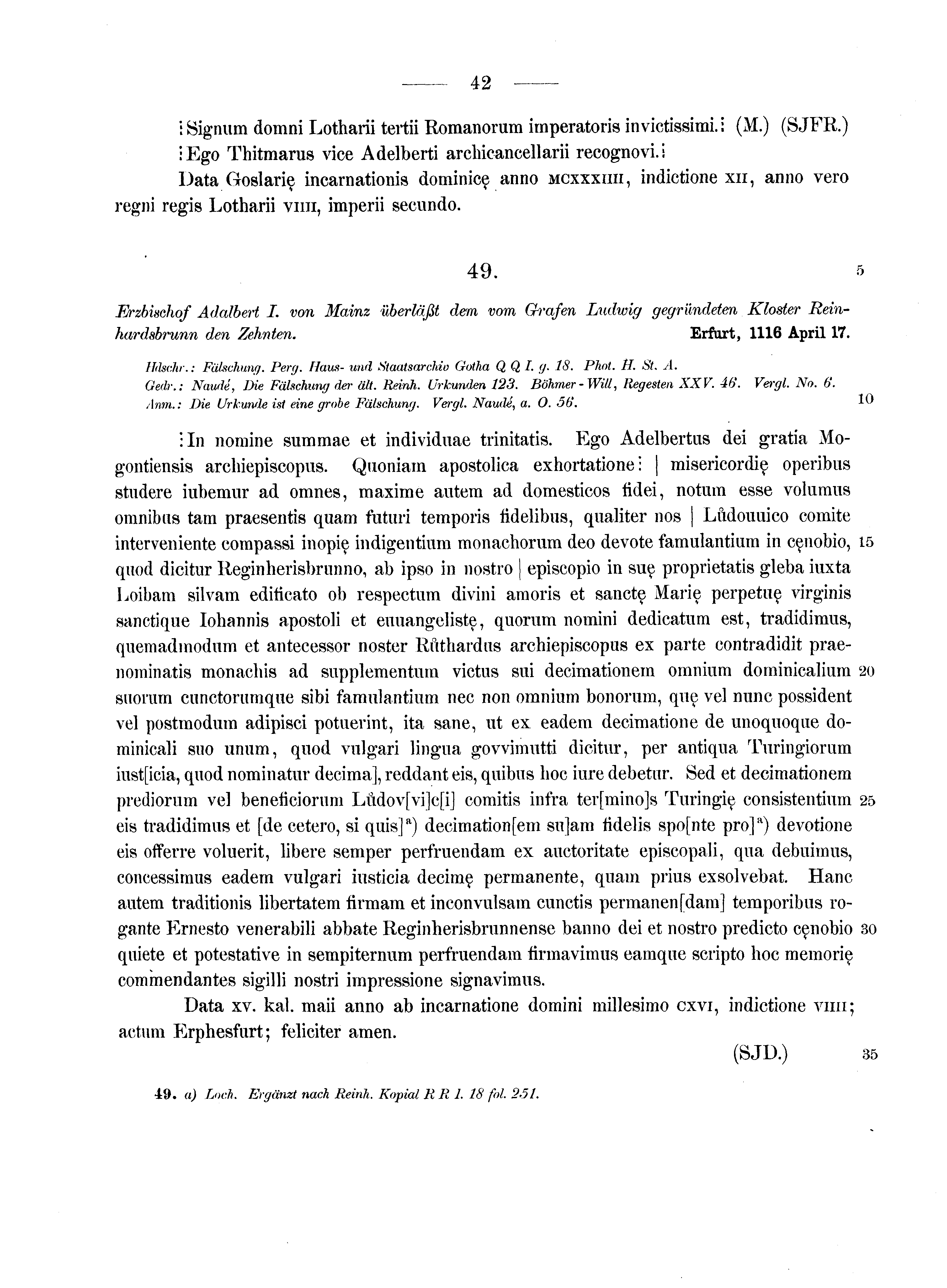 Historische Urkunde Seite 42 aus Band cds1a2