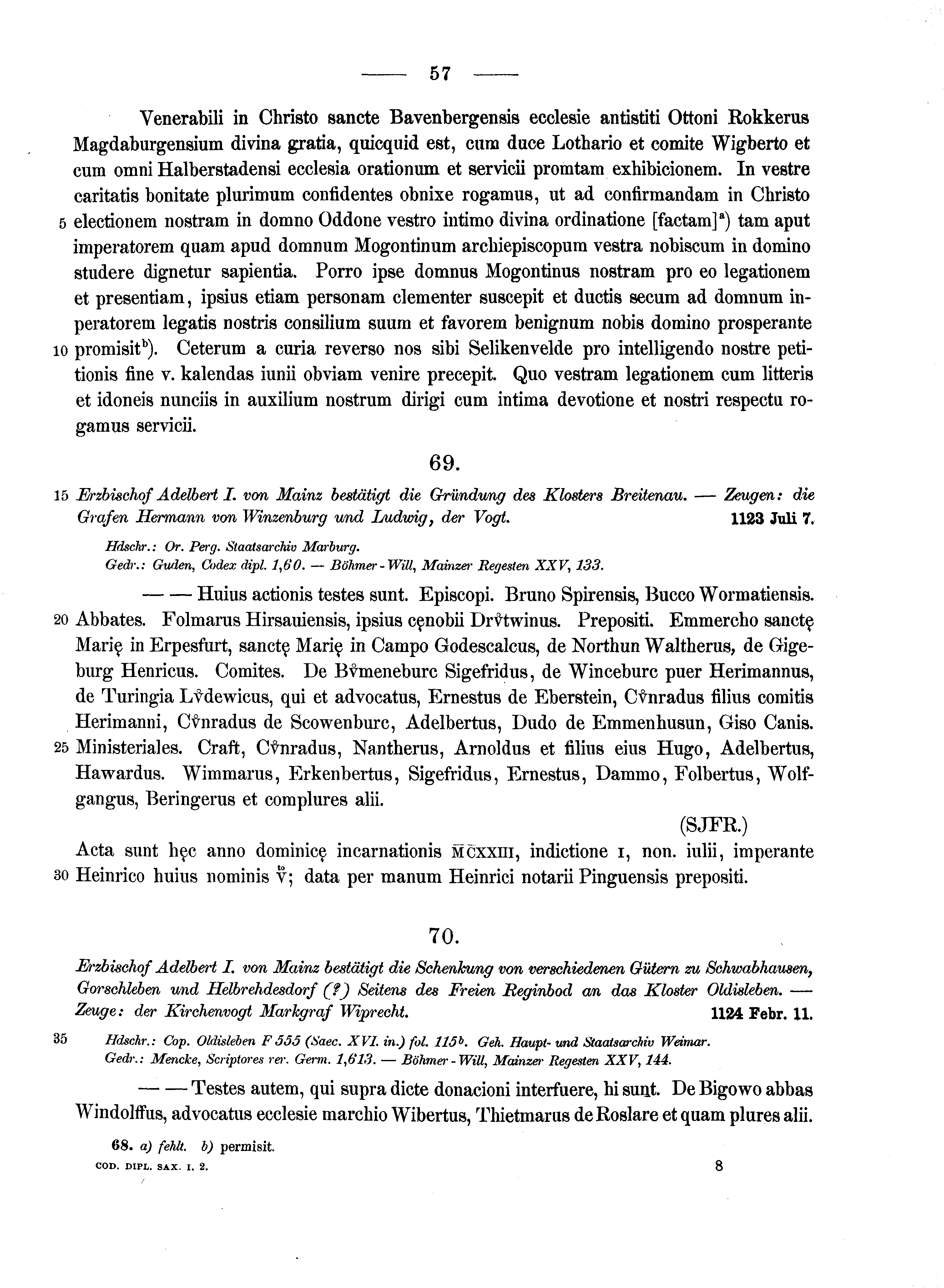 Historische Urkunde Seite 57 aus Band cds1a2