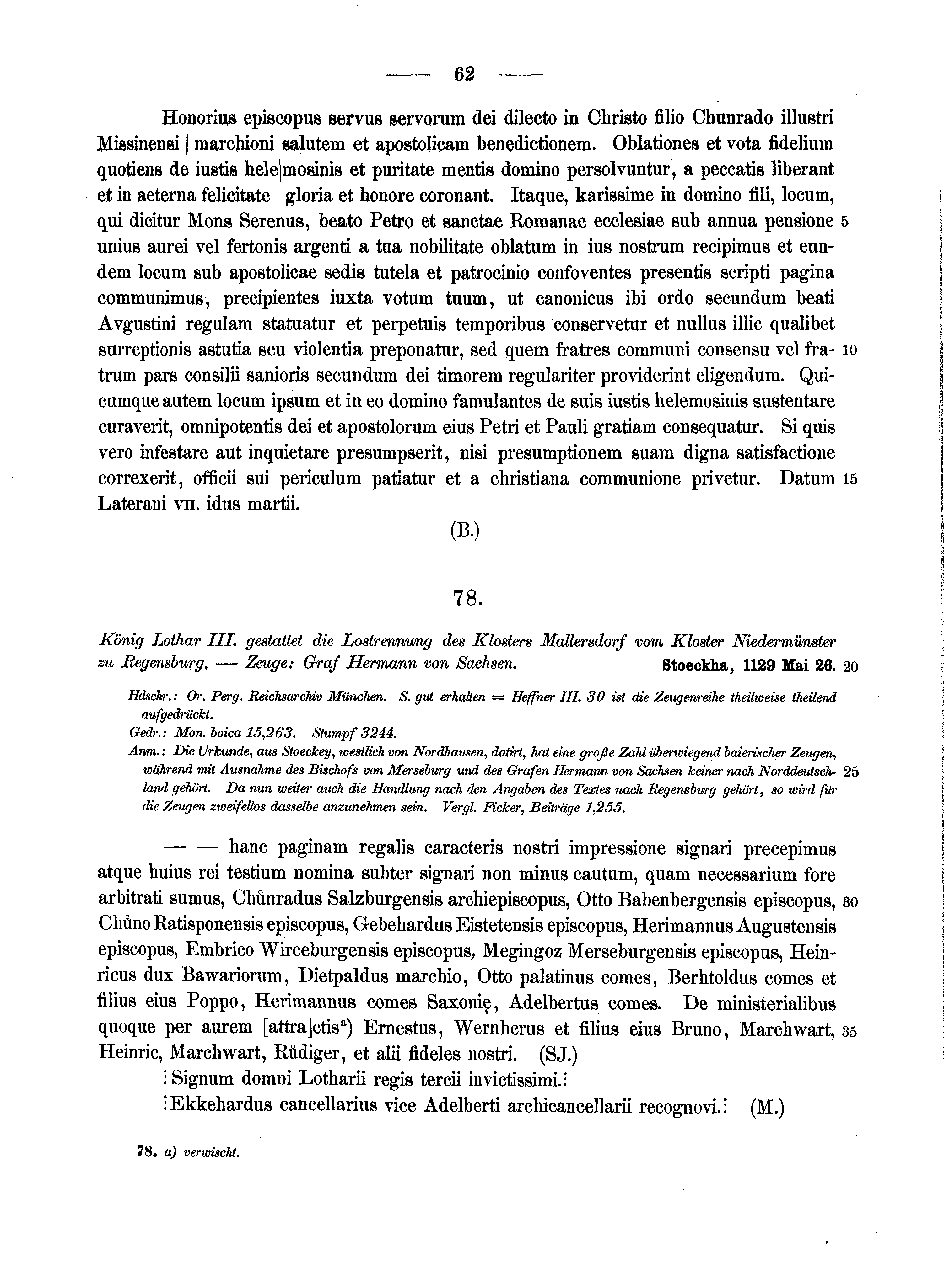 Historische Urkunde Seite 62 aus Band cds1a2