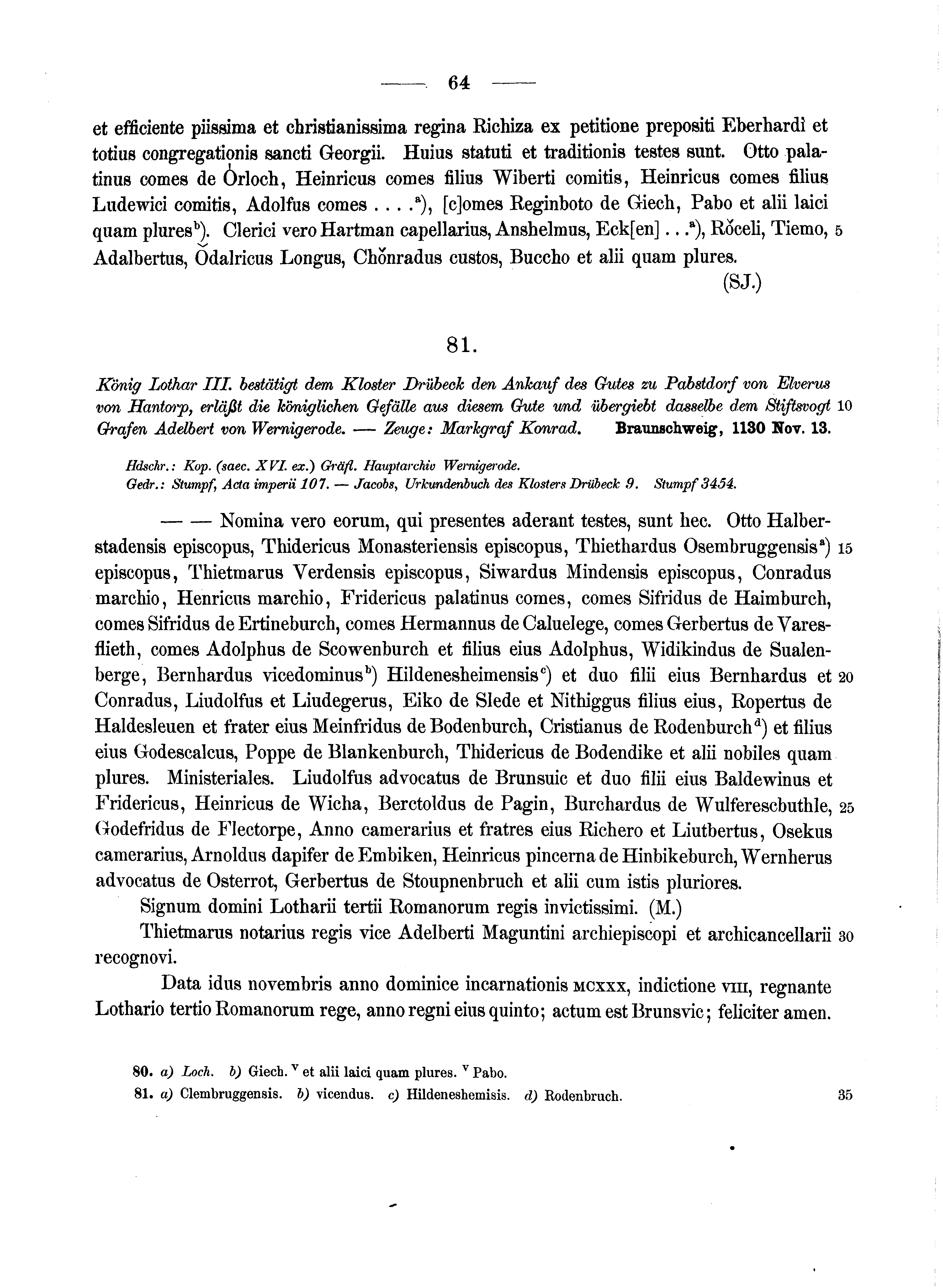 Historische Urkunde Seite 64 aus Band cds1a2