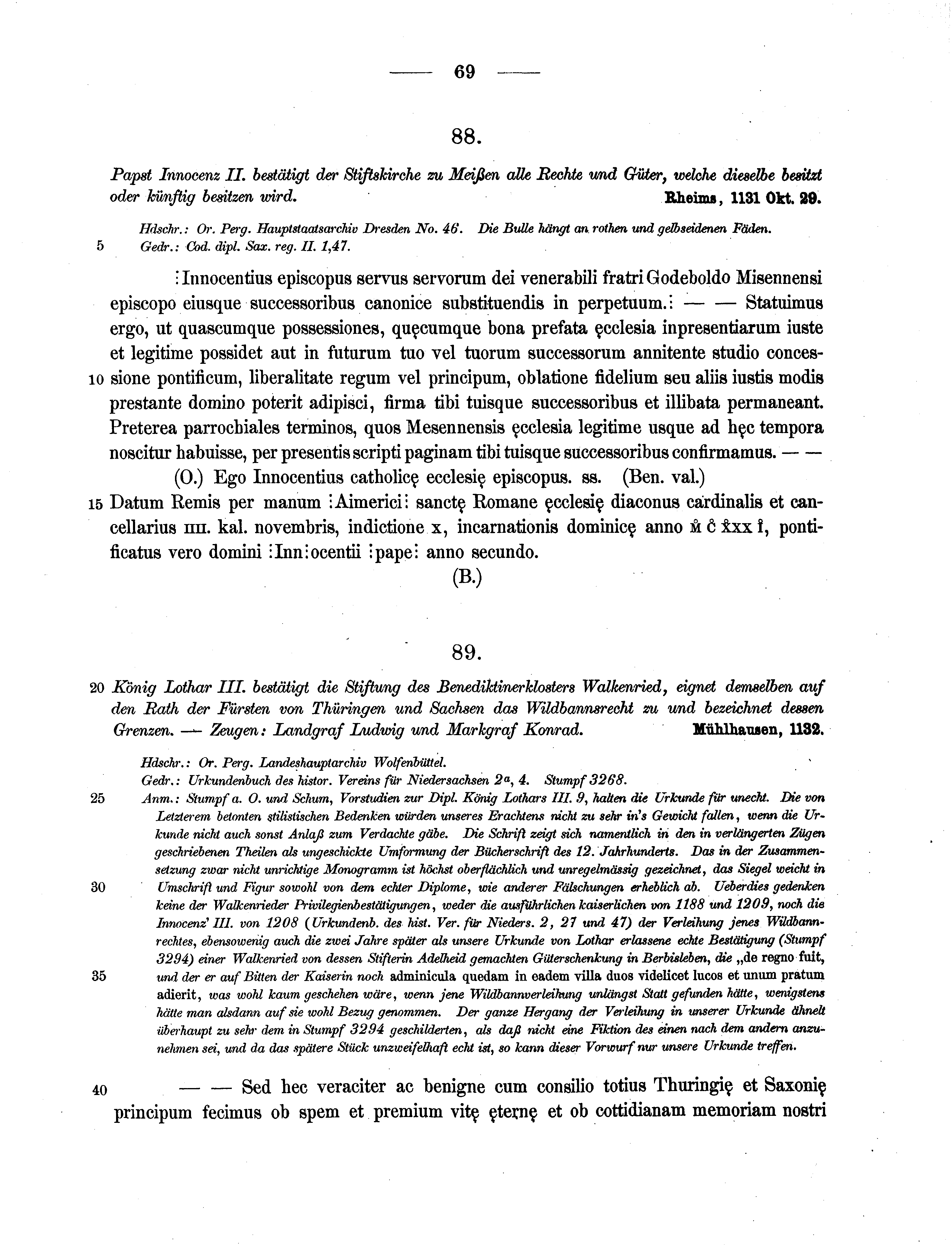 Historische Urkunde Seite 69 aus Band cds1a2