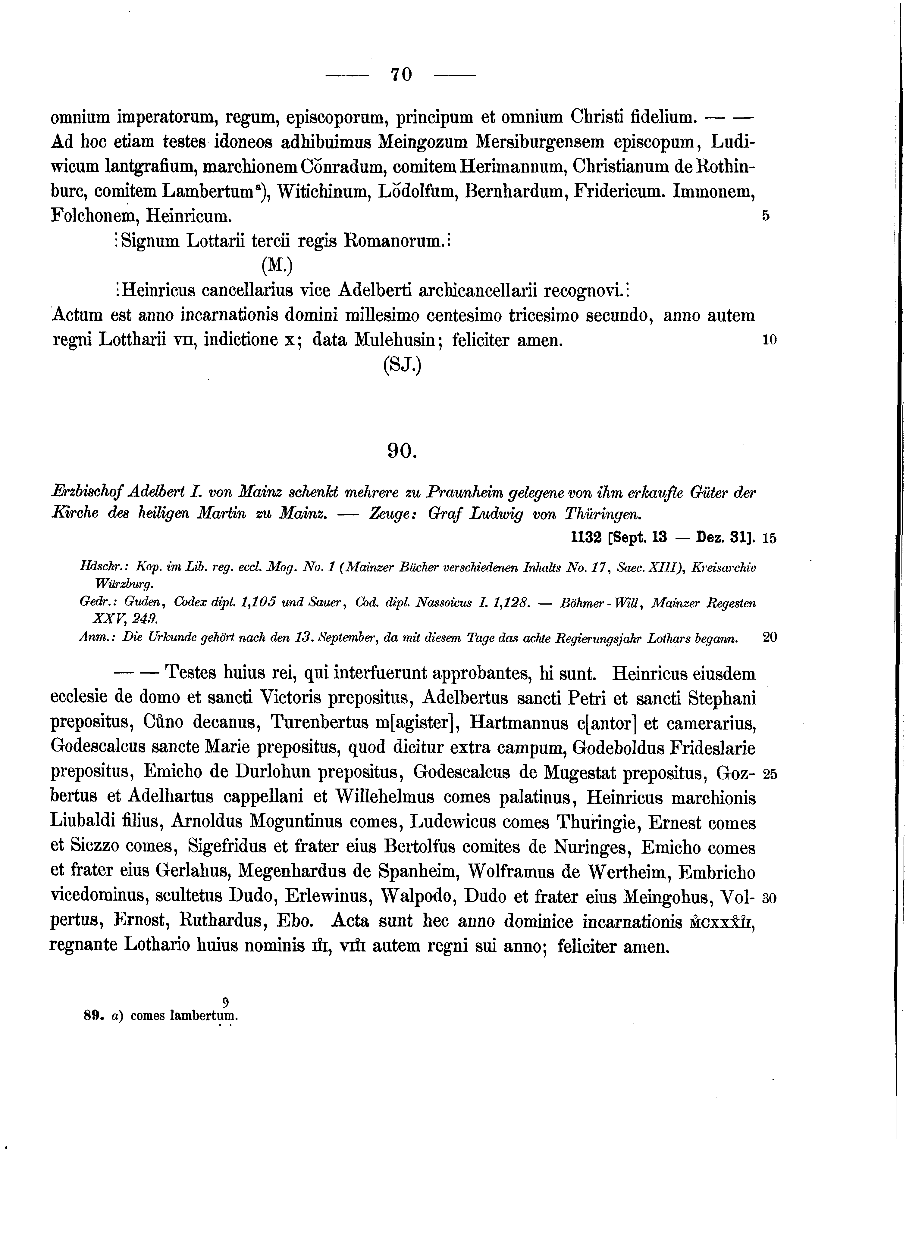 Historische Urkunde Seite 70 aus Band cds1a2