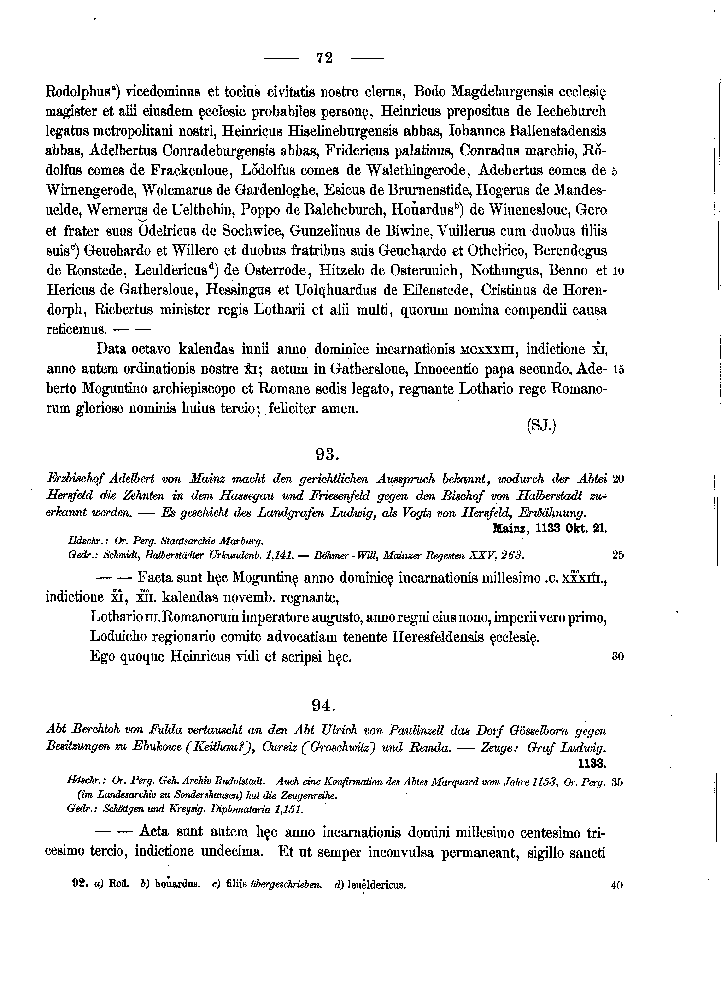 Historische Urkunde Seite 72 aus Band cds1a2