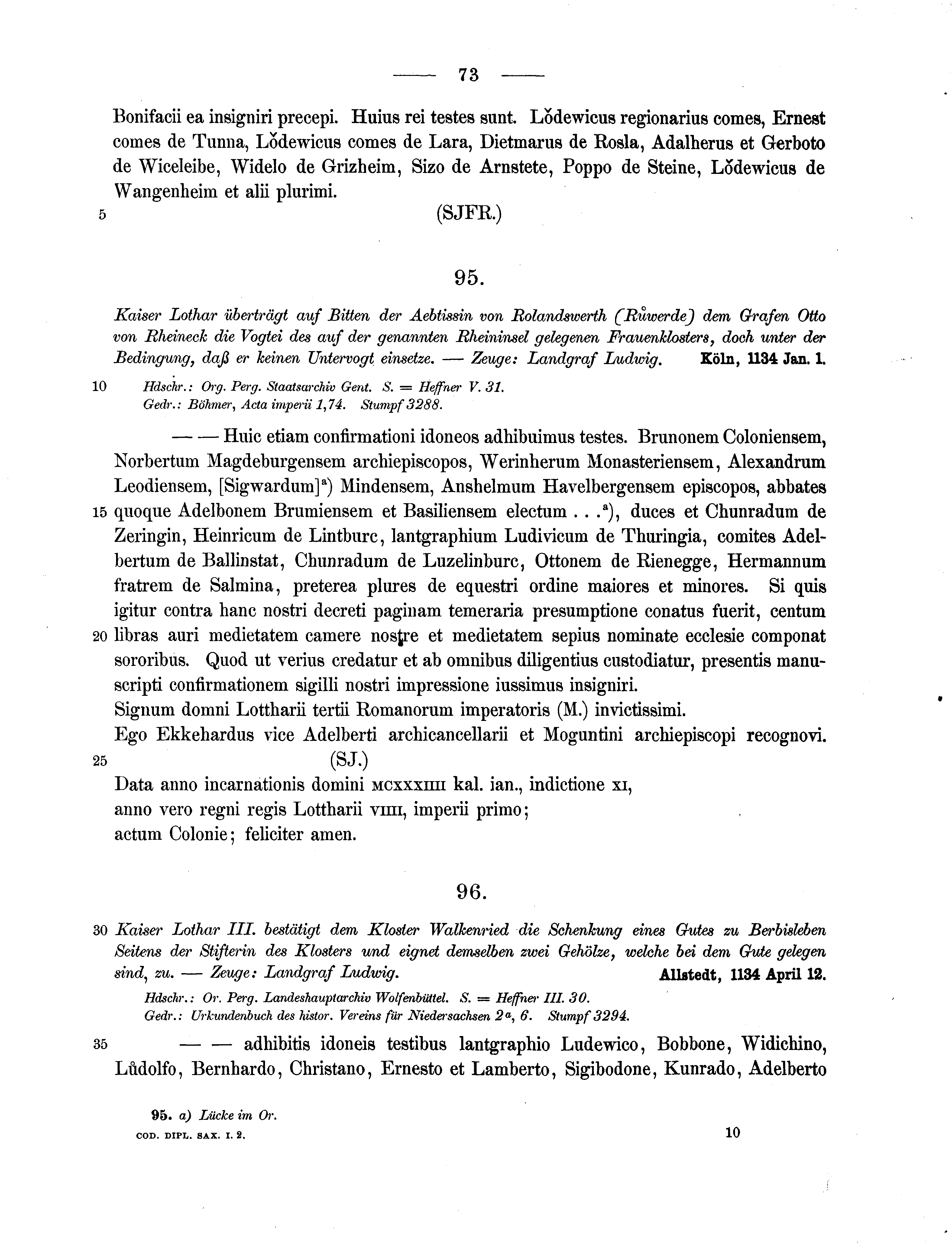 Historische Urkunde Seite 73 aus Band cds1a2