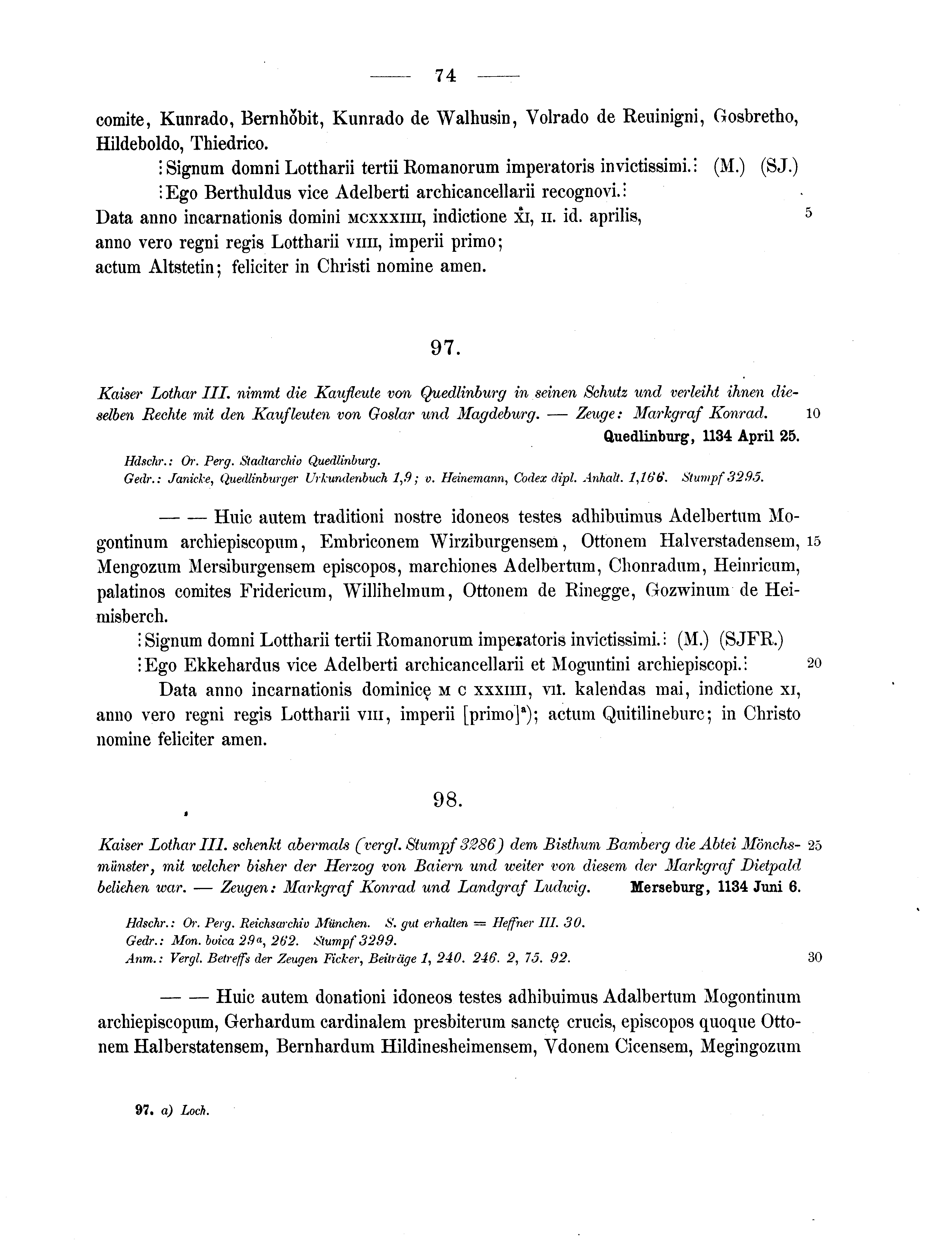Historische Urkunde Seite 74 aus Band cds1a2