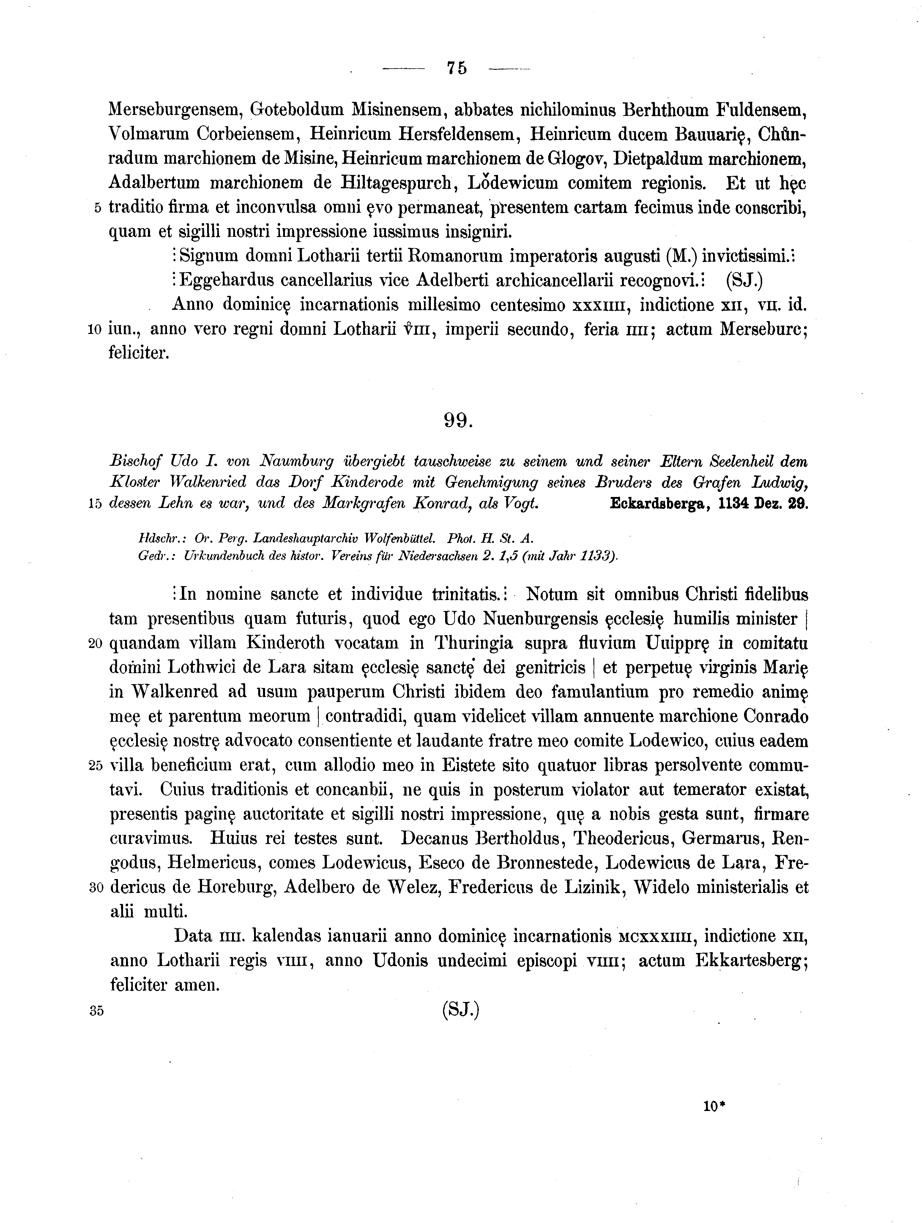 Historische Urkunde Seite 75 aus Band cds1a2