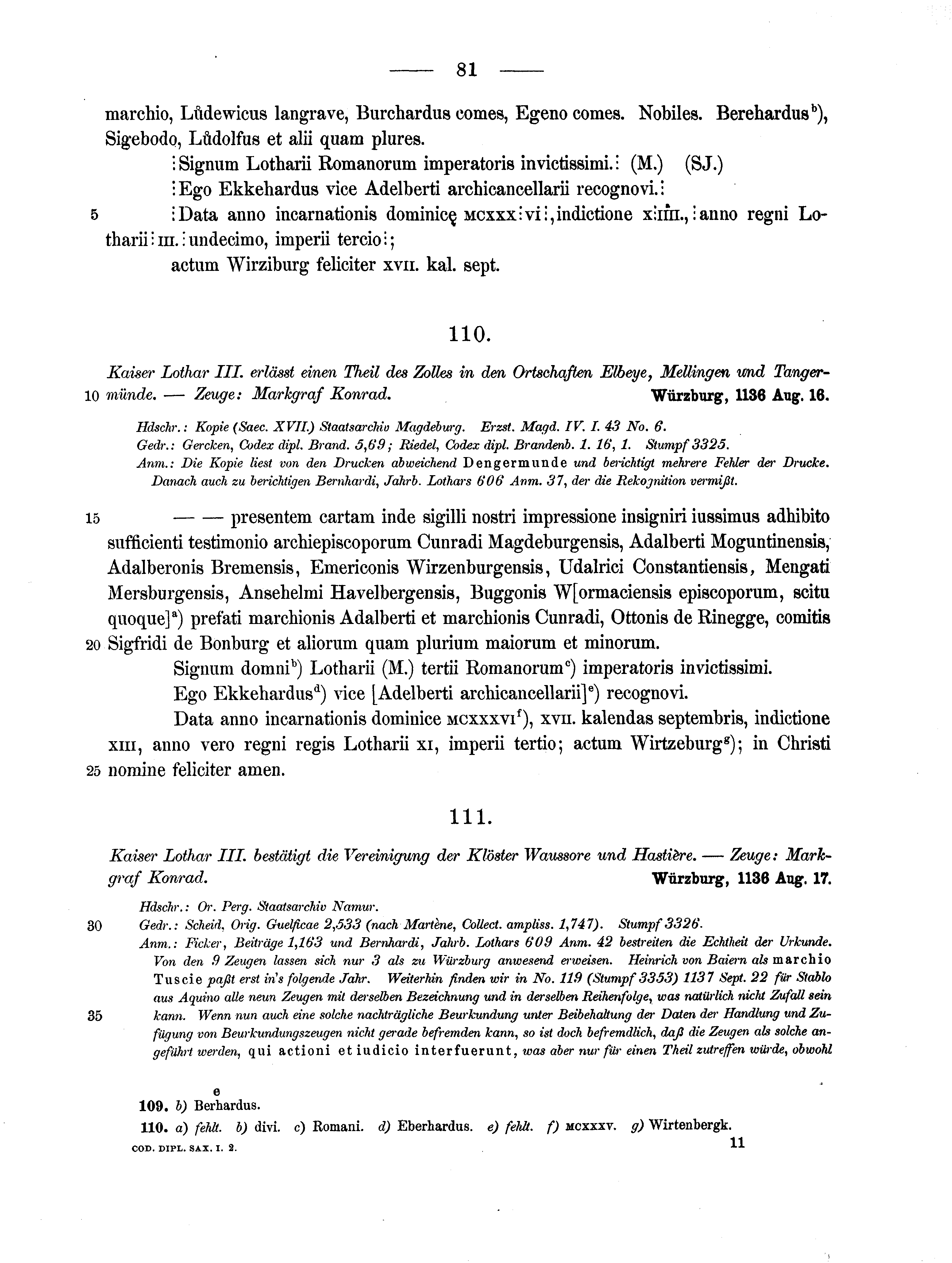 Historische Urkunde Seite 81 aus Band cds1a2