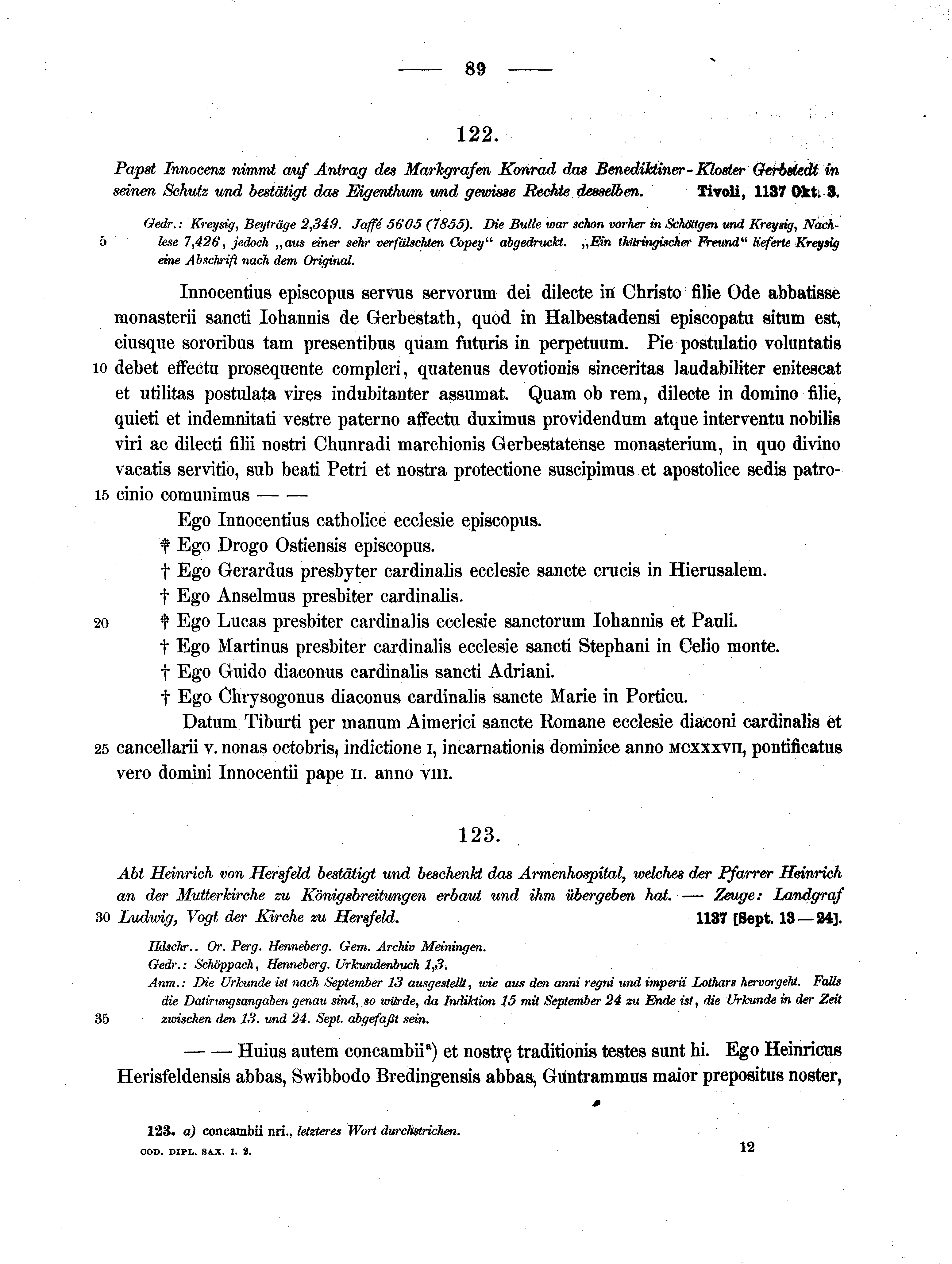 Historische Urkunde Seite 89 aus Band cds1a2