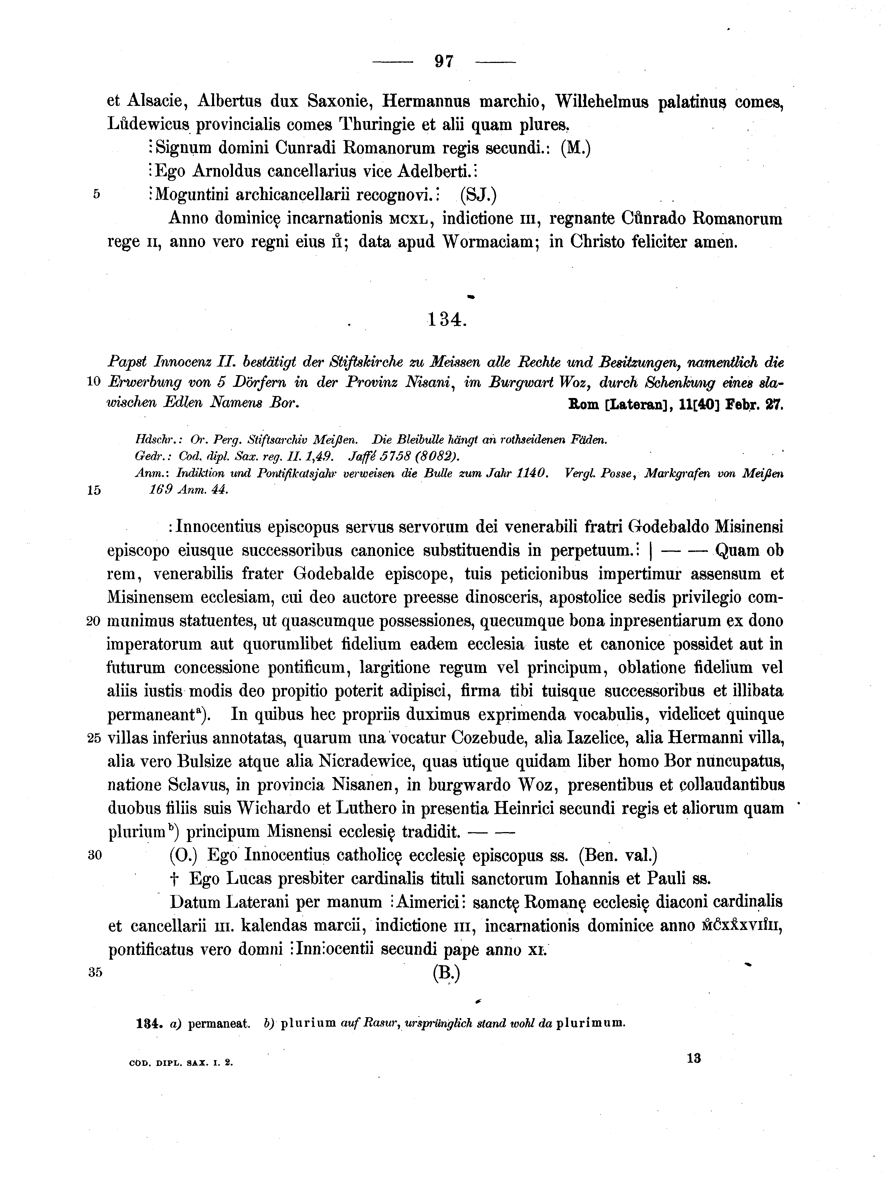 Historische Urkunde Seite 97 aus Band cds1a2