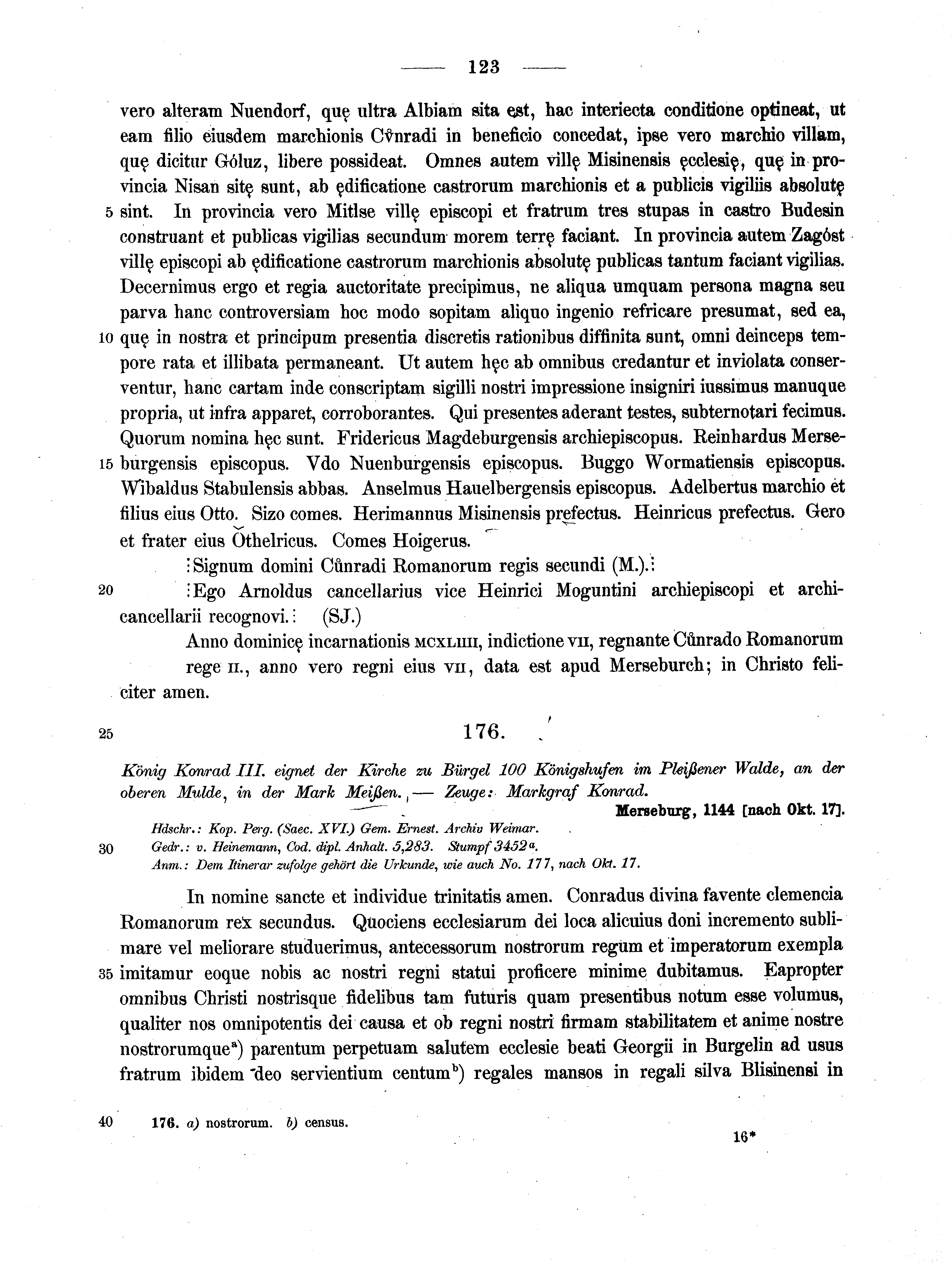 Historische Urkunde Seite 123 aus Band cds1a2