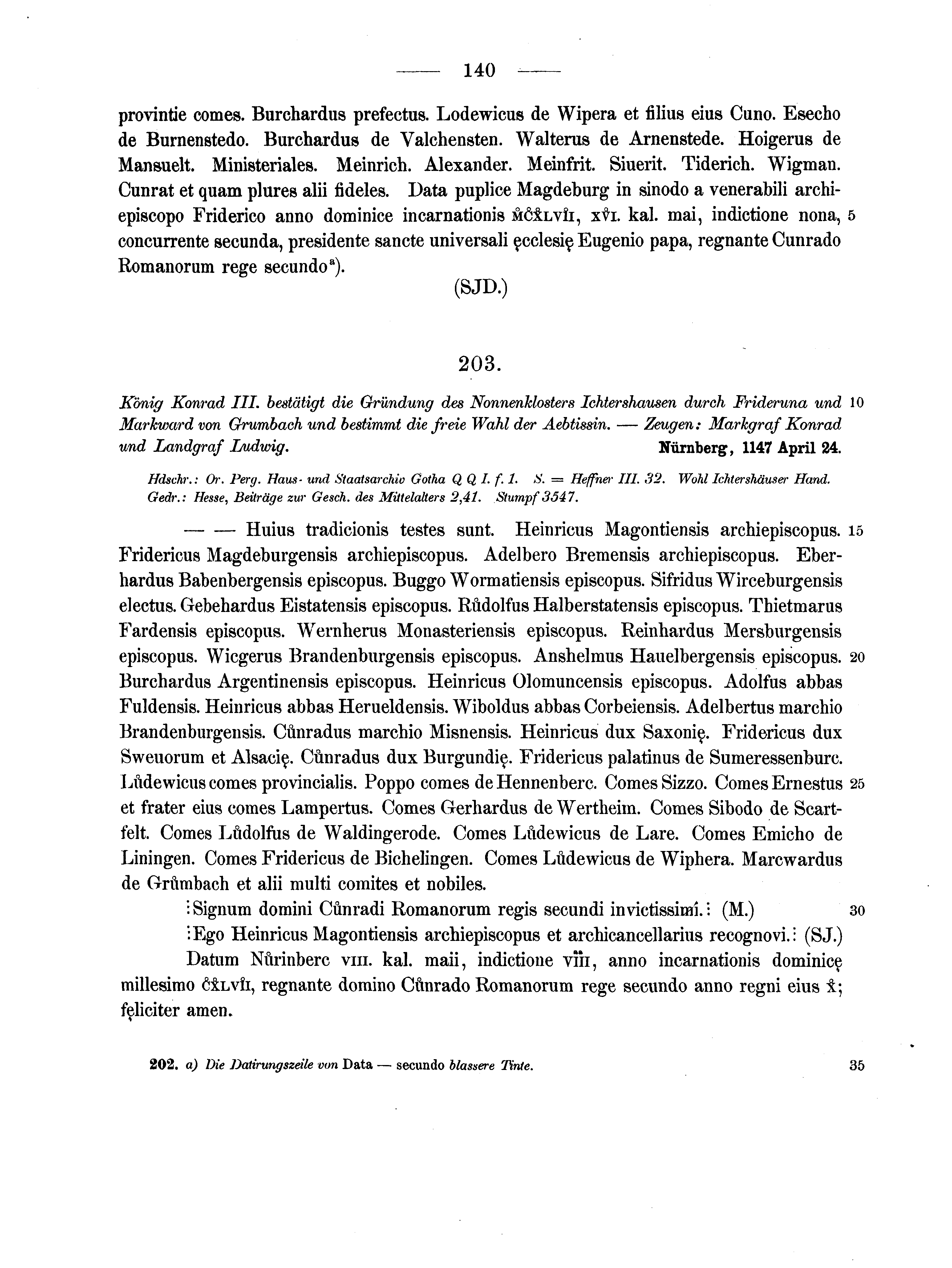 Historische Urkunde Seite 140 aus Band cds1a2