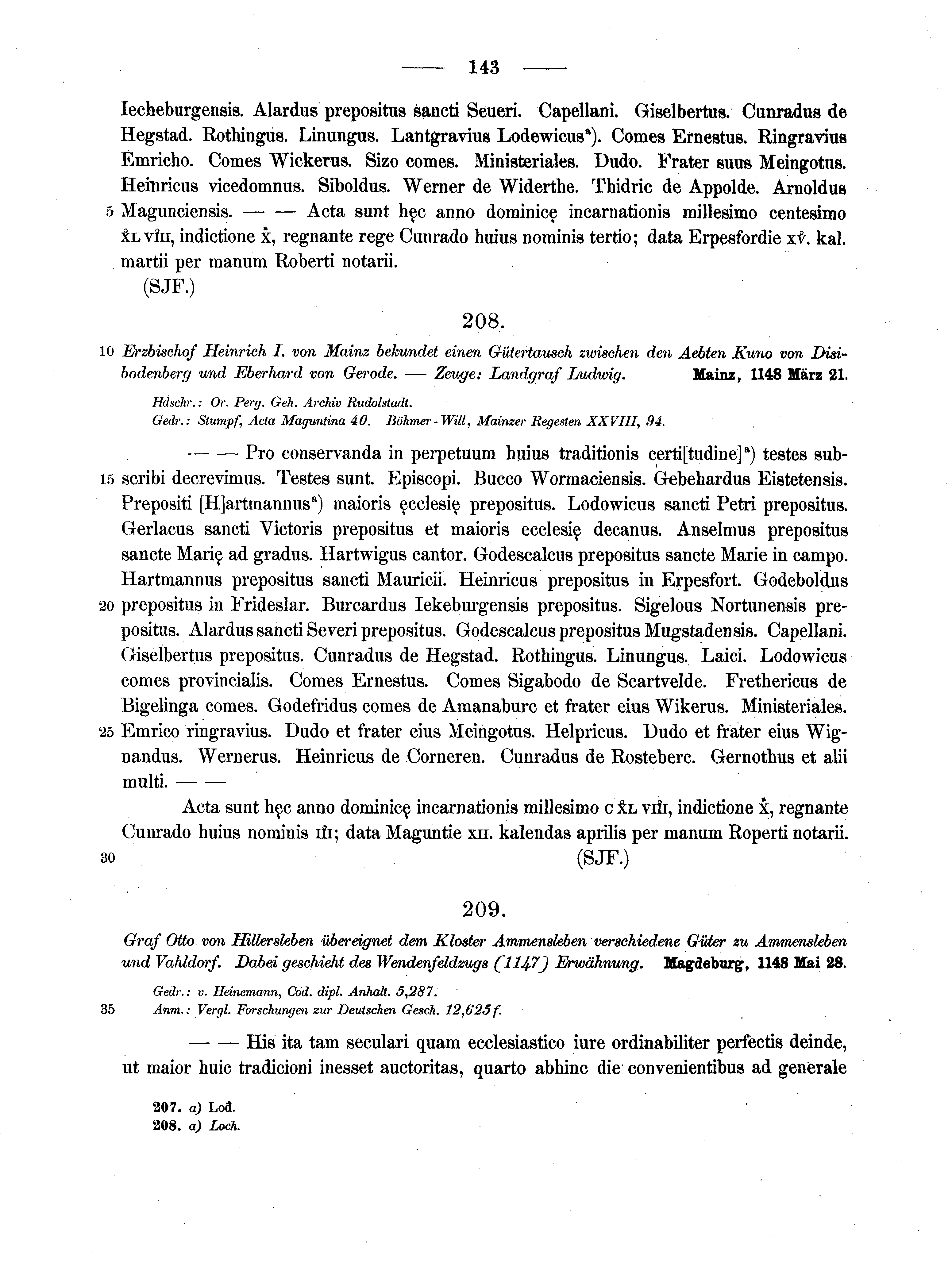 Historische Urkunde Seite 143 aus Band cds1a2