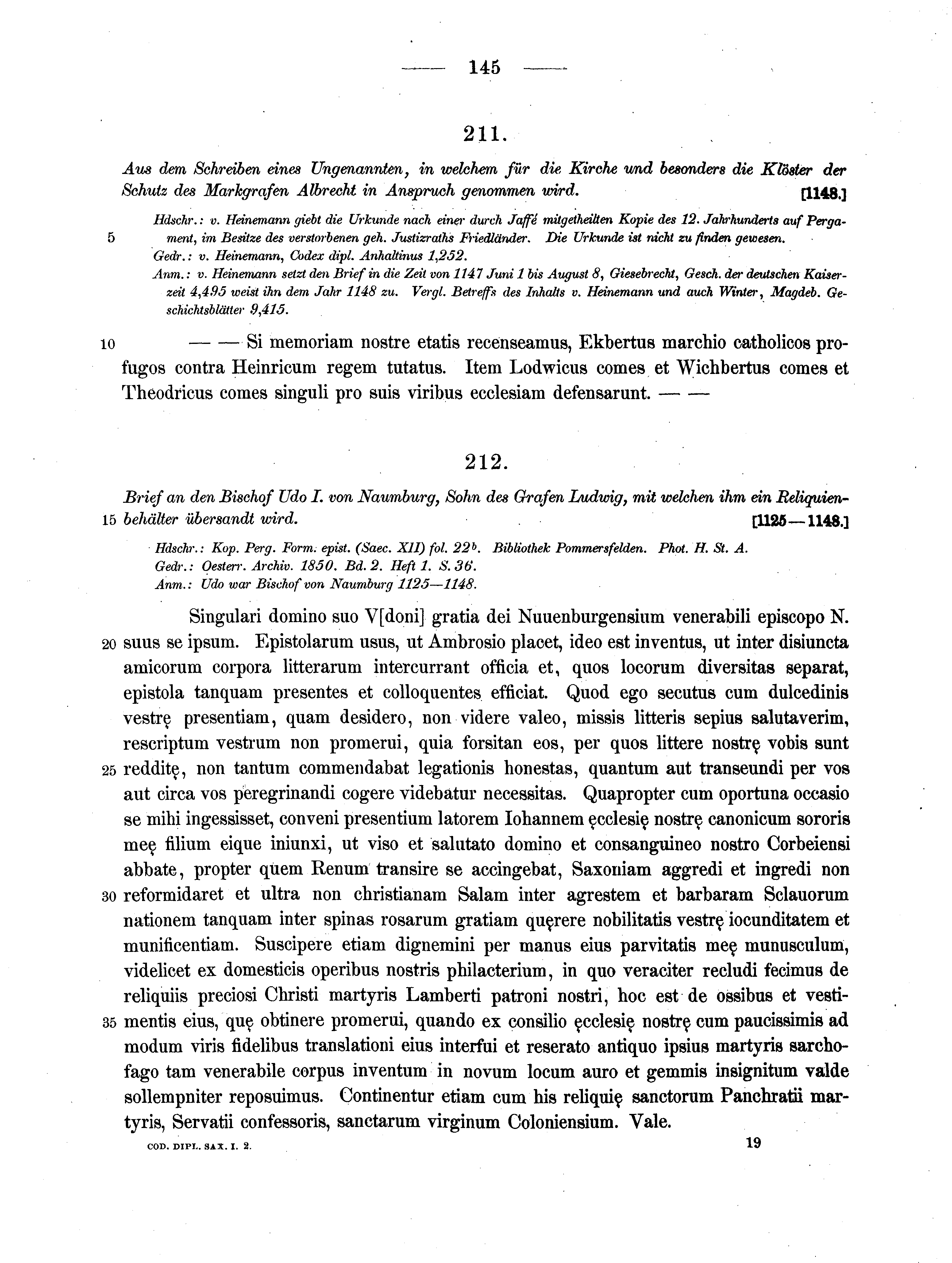 Historische Urkunde Seite 145 aus Band cds1a2