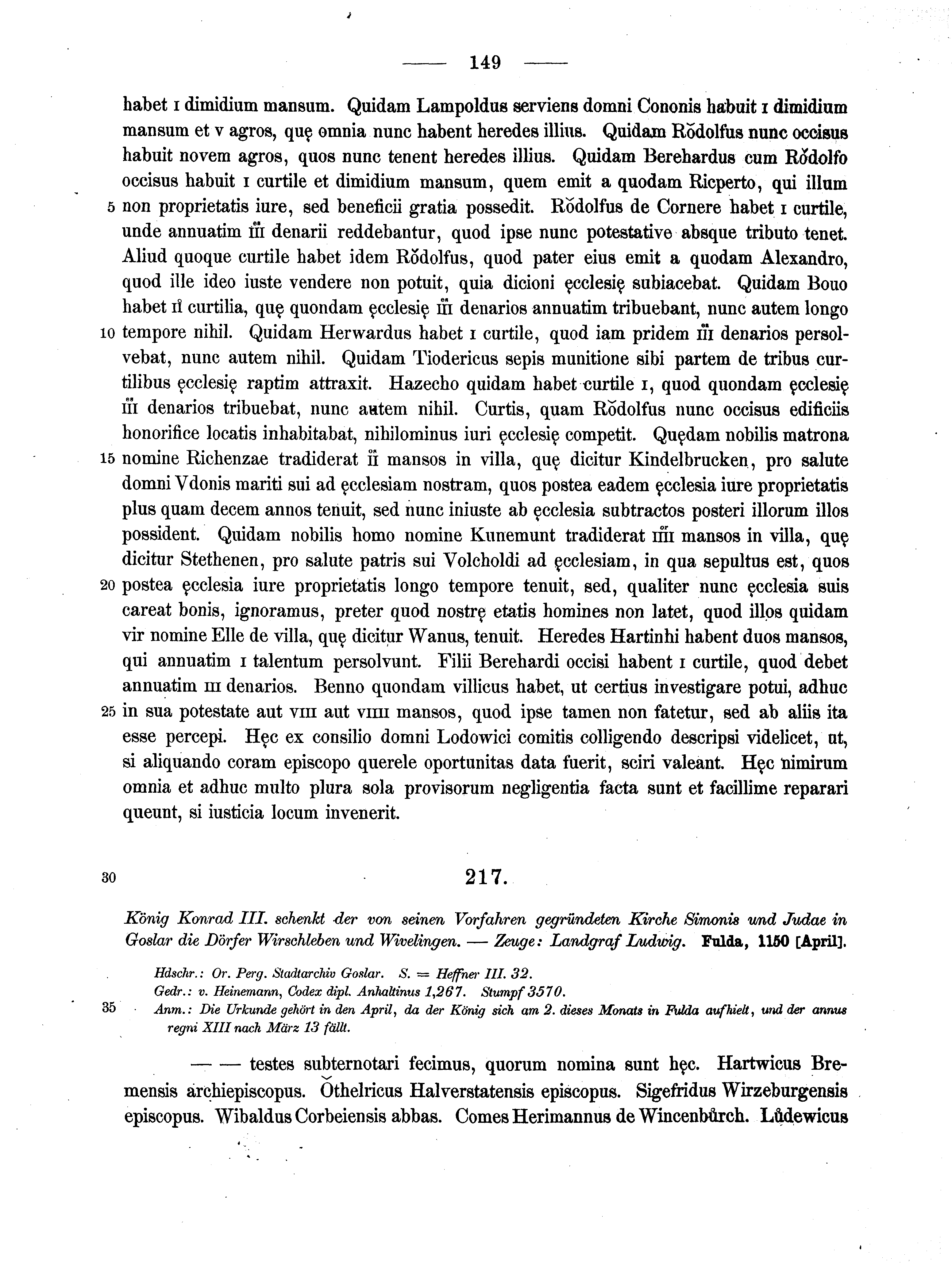 Historische Urkunde Seite 149 aus Band cds1a2