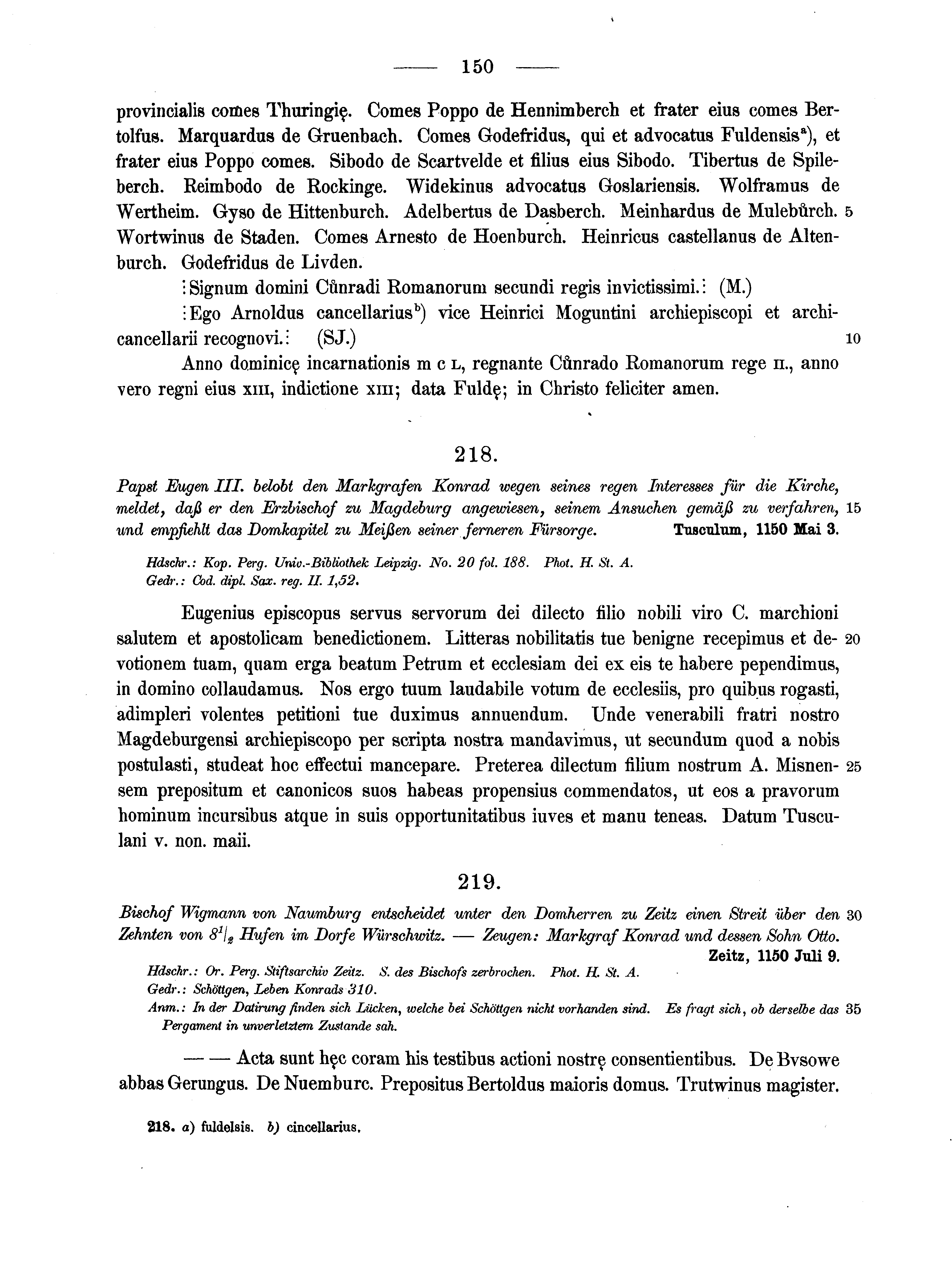 Historische Urkunde Seite 150 aus Band cds1a2