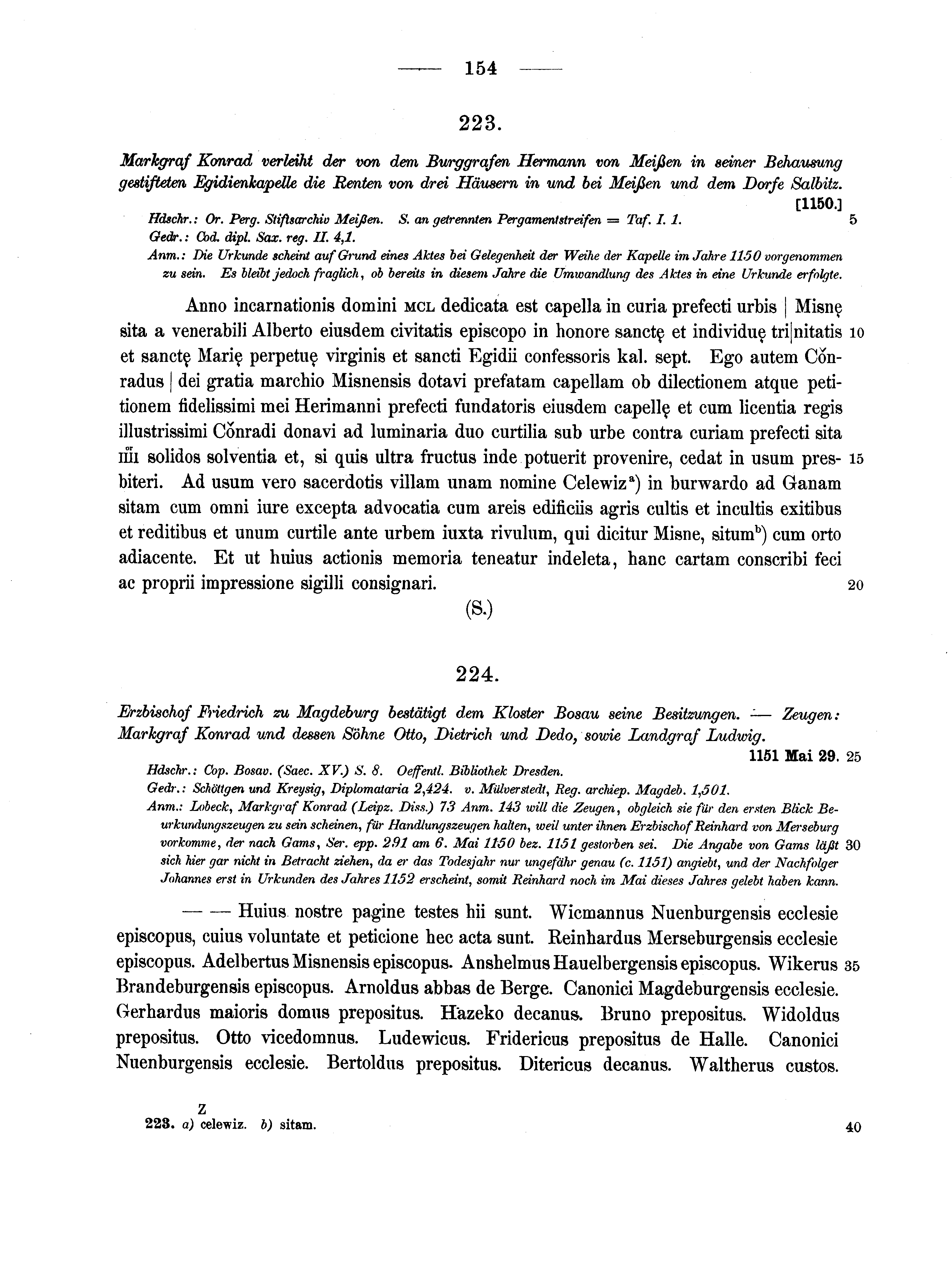 Historische Urkunde Seite 154 aus Band cds1a2