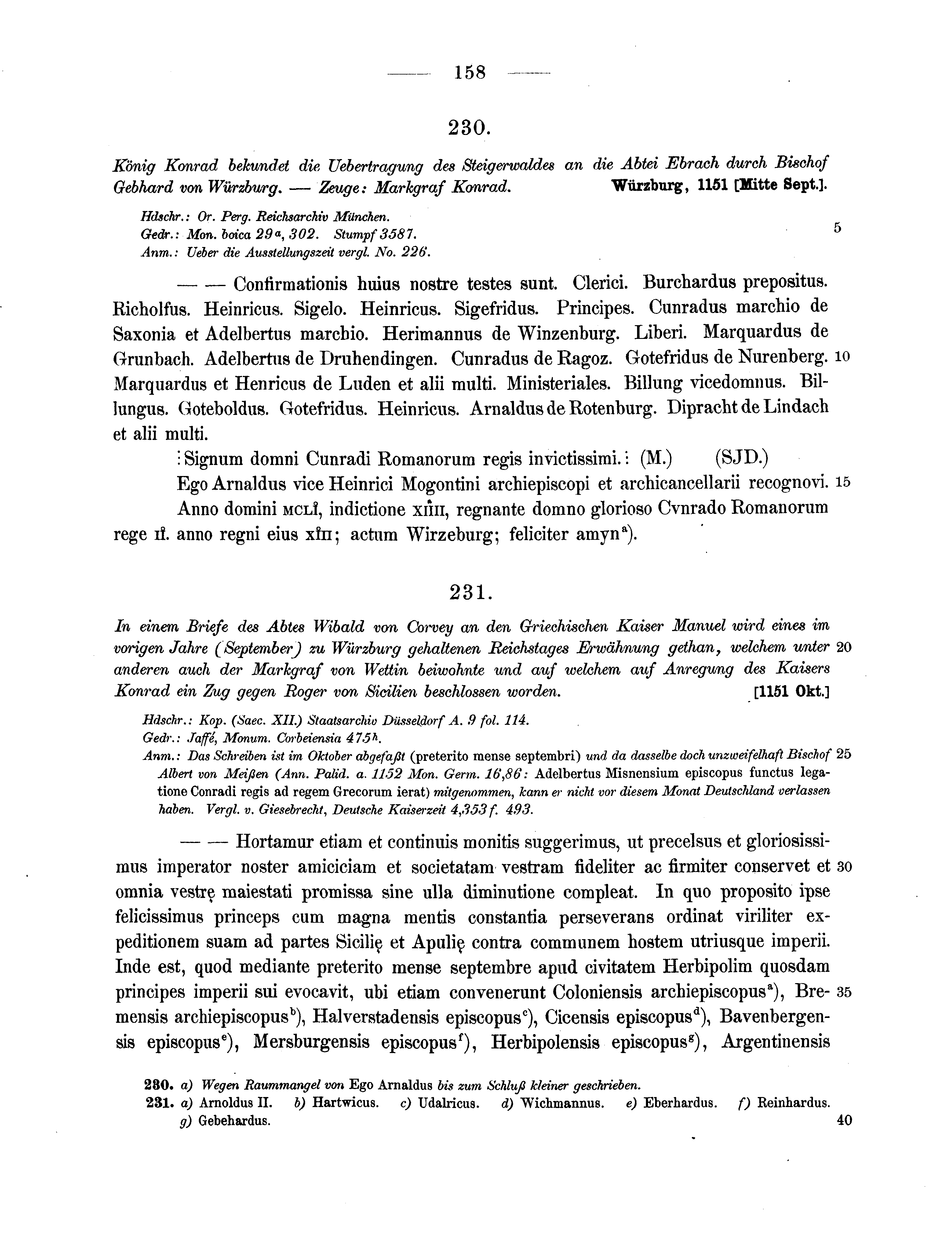 Historische Urkunde Seite 158 aus Band cds1a2